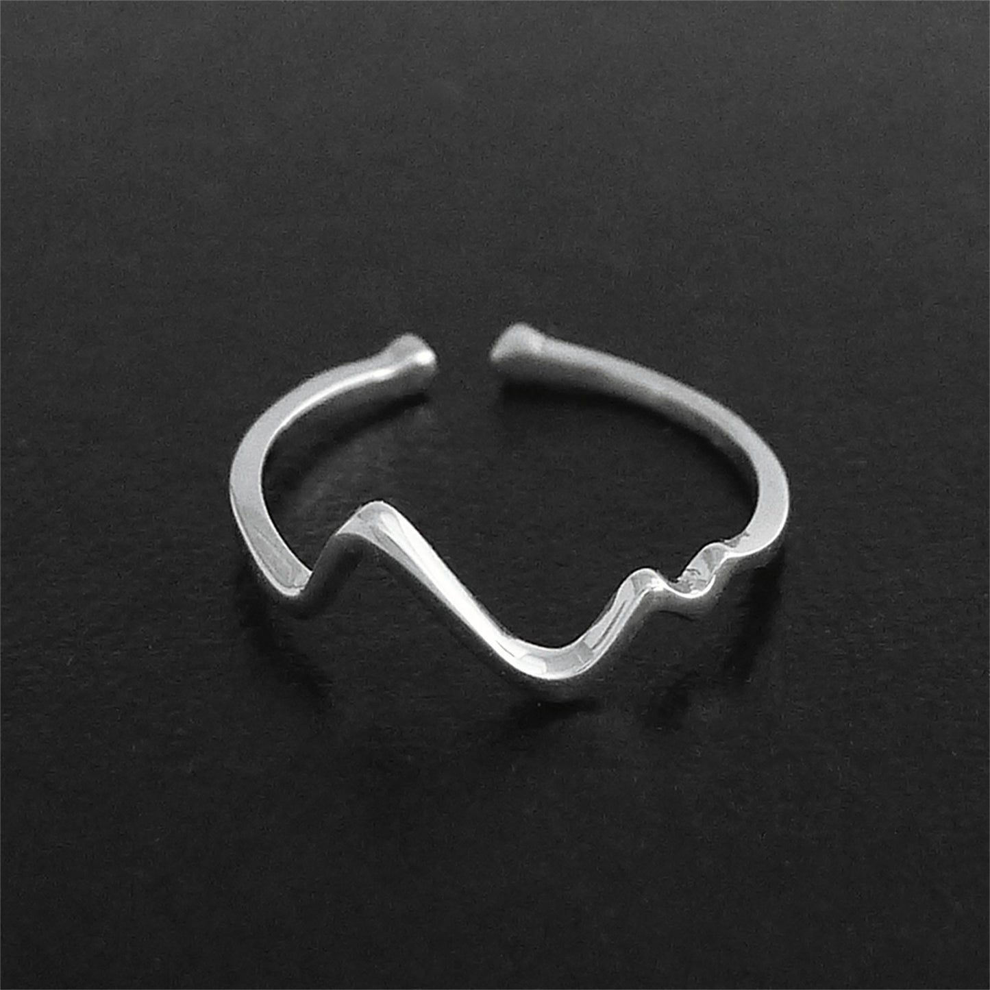 Sterling Silver Heartbeat Ring Pulse Ring Beaded Ends Adjustable Open Band - sugarkittenlondon