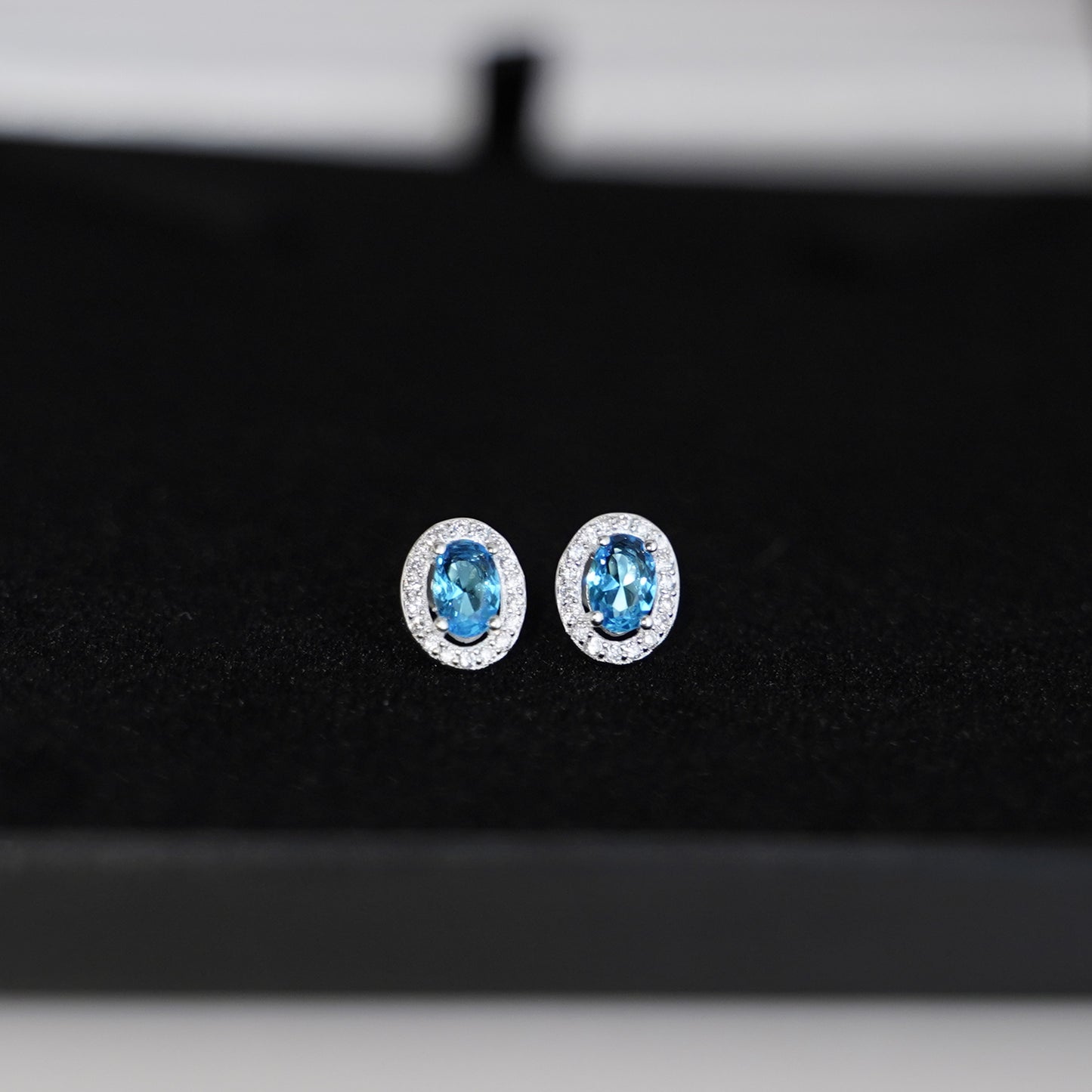 Sterling Silver Halo Earrings Blue Sapphire Red Ruby Light Blue Aquamarine Colour CZ Studs