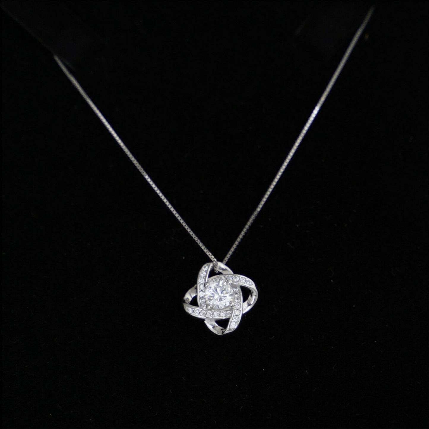Sterling Silver 14mm Halo CZ Knot Flower Pendant Necklace Rhodium / Rose Gold - sugarkittenlondon