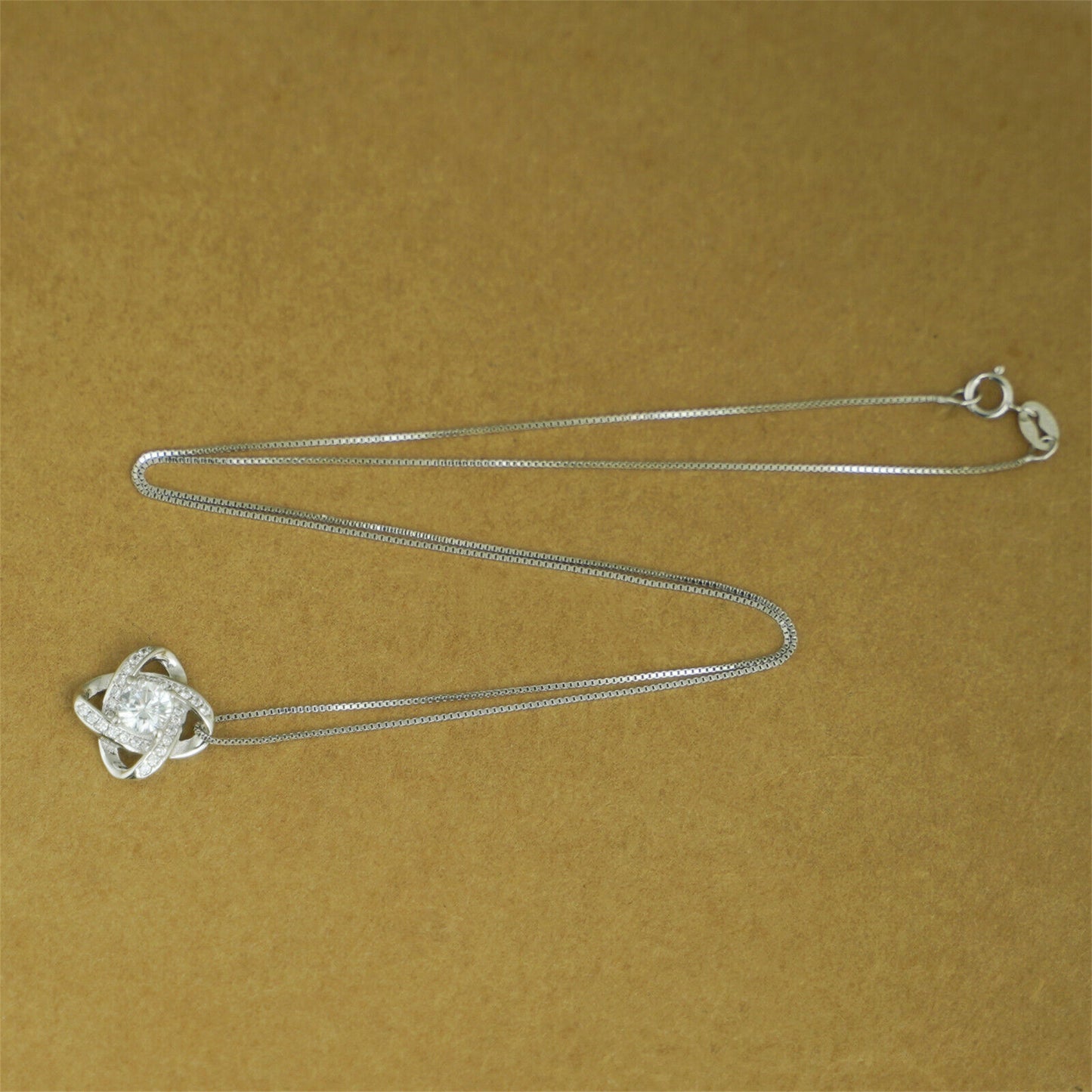 Sterling Silver 14mm Halo CZ Knot Flower Pendant Necklace Rhodium / Rose Gold - sugarkittenlondon