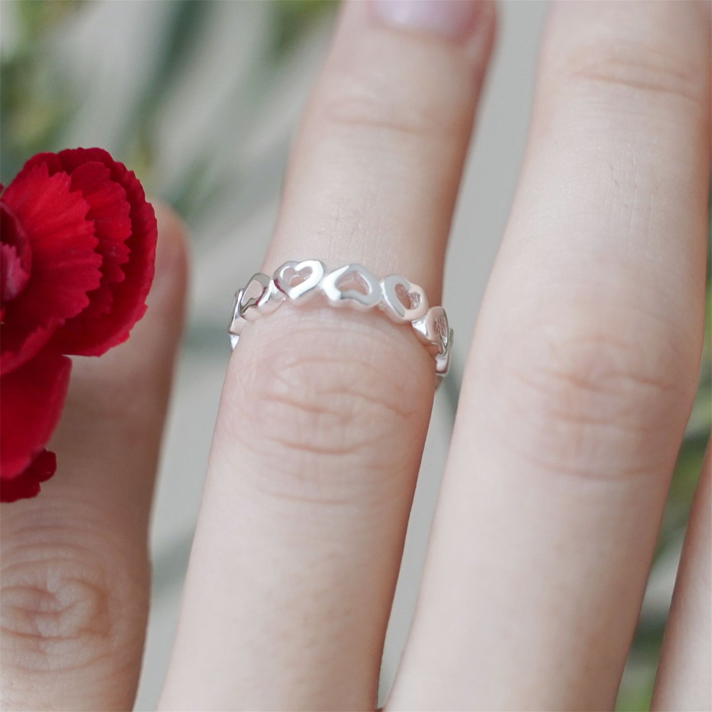 Sterling Silver Linked Love Hearts Knuckle Stackable Pinky Ring Open Band G - sugarkittenlondon