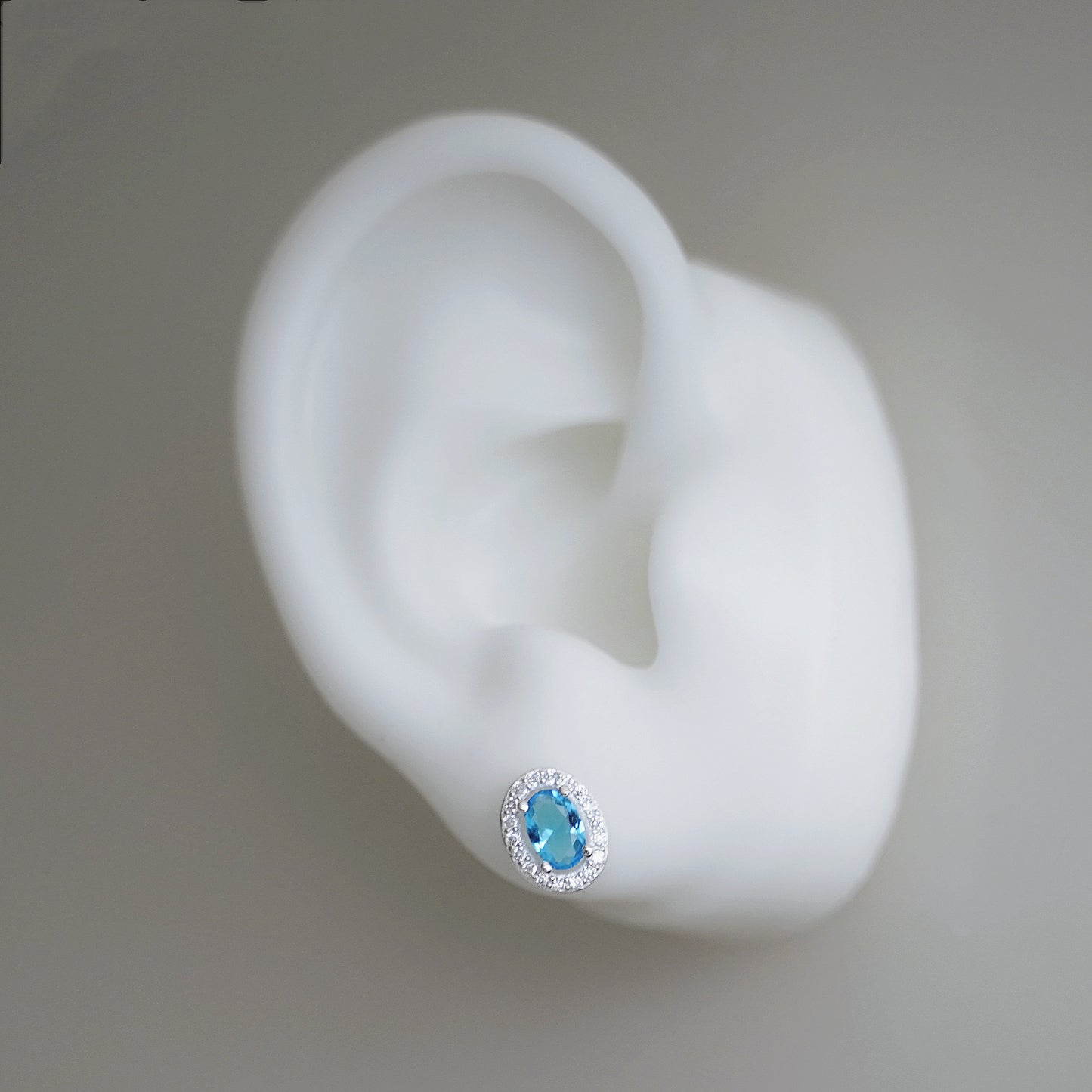 Sterling Silver Halo Earrings Blue Sapphire Red Ruby Light Blue Aquamarine Colour CZ Studs