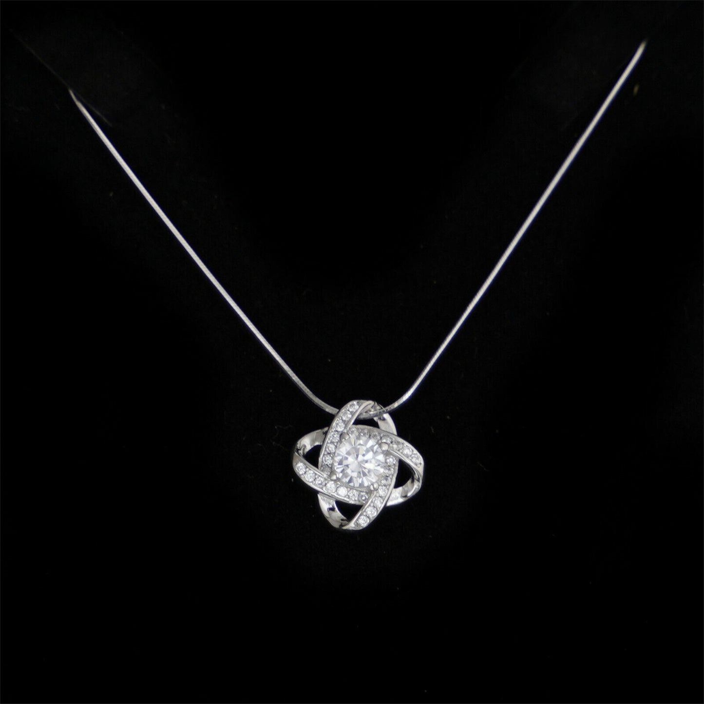 Sterling Silver 14mm Halo CZ Knot Flower Pendant Necklace Rhodium / Rose Gold - sugarkittenlondon