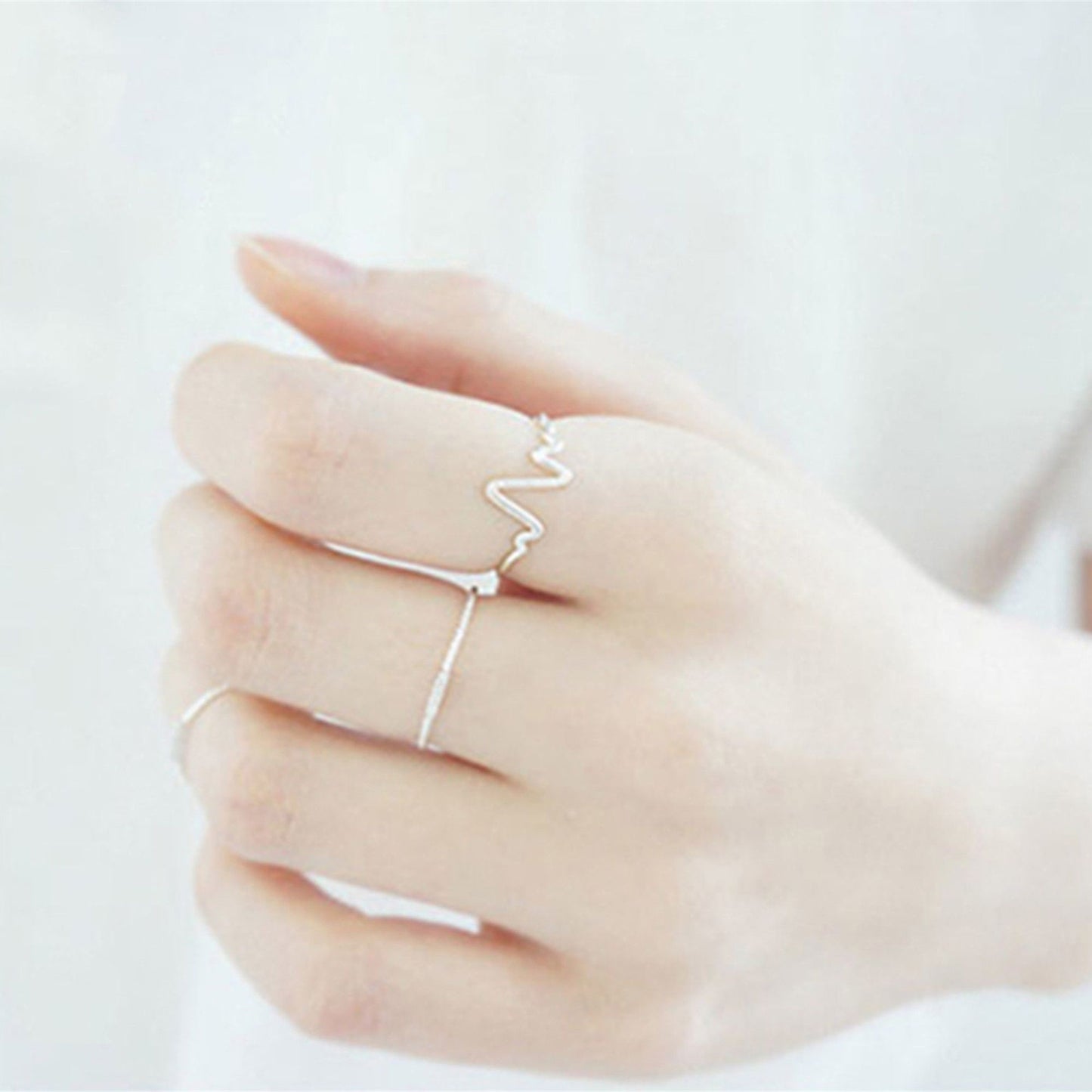 Sterling Silver Heartbeat Ring Pulse Ring Beaded Ends Adjustable Open Band - sugarkittenlondon