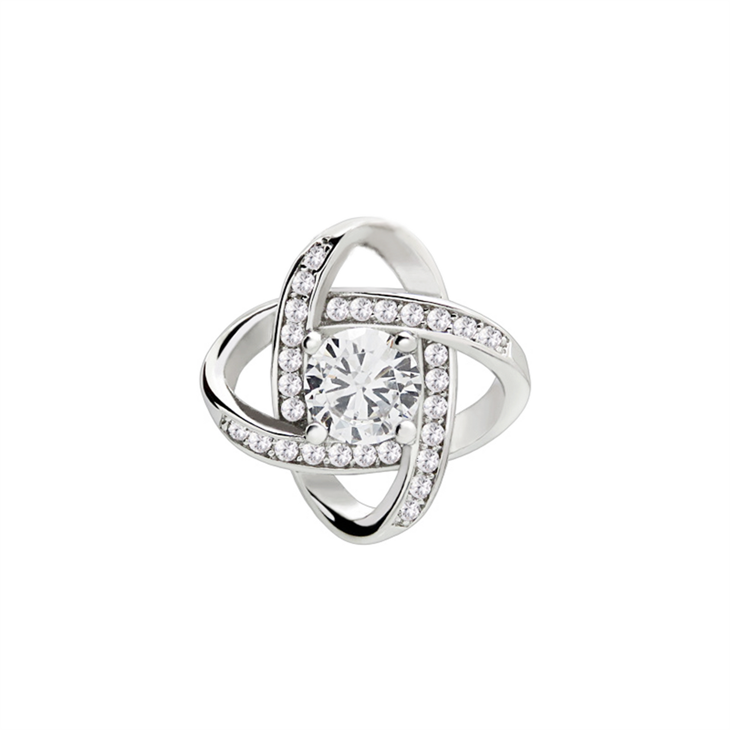Sterling Silver 14mm Halo CZ Knot Flower Pendant Necklace Rhodium / Rose Gold - sugarkittenlondon
