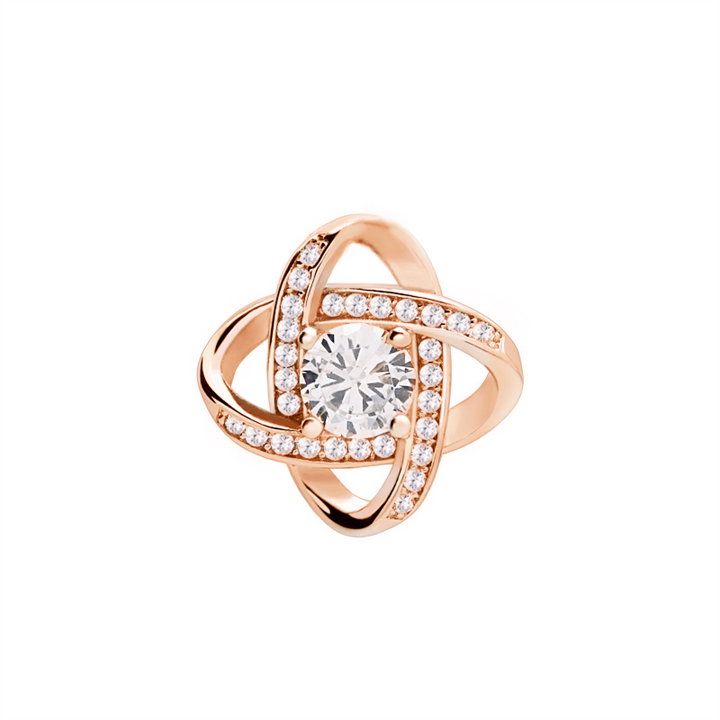 Sterling Silver 14mm Halo CZ Knot Flower Pendant Necklace Rhodium / Rose Gold - sugarkittenlondon