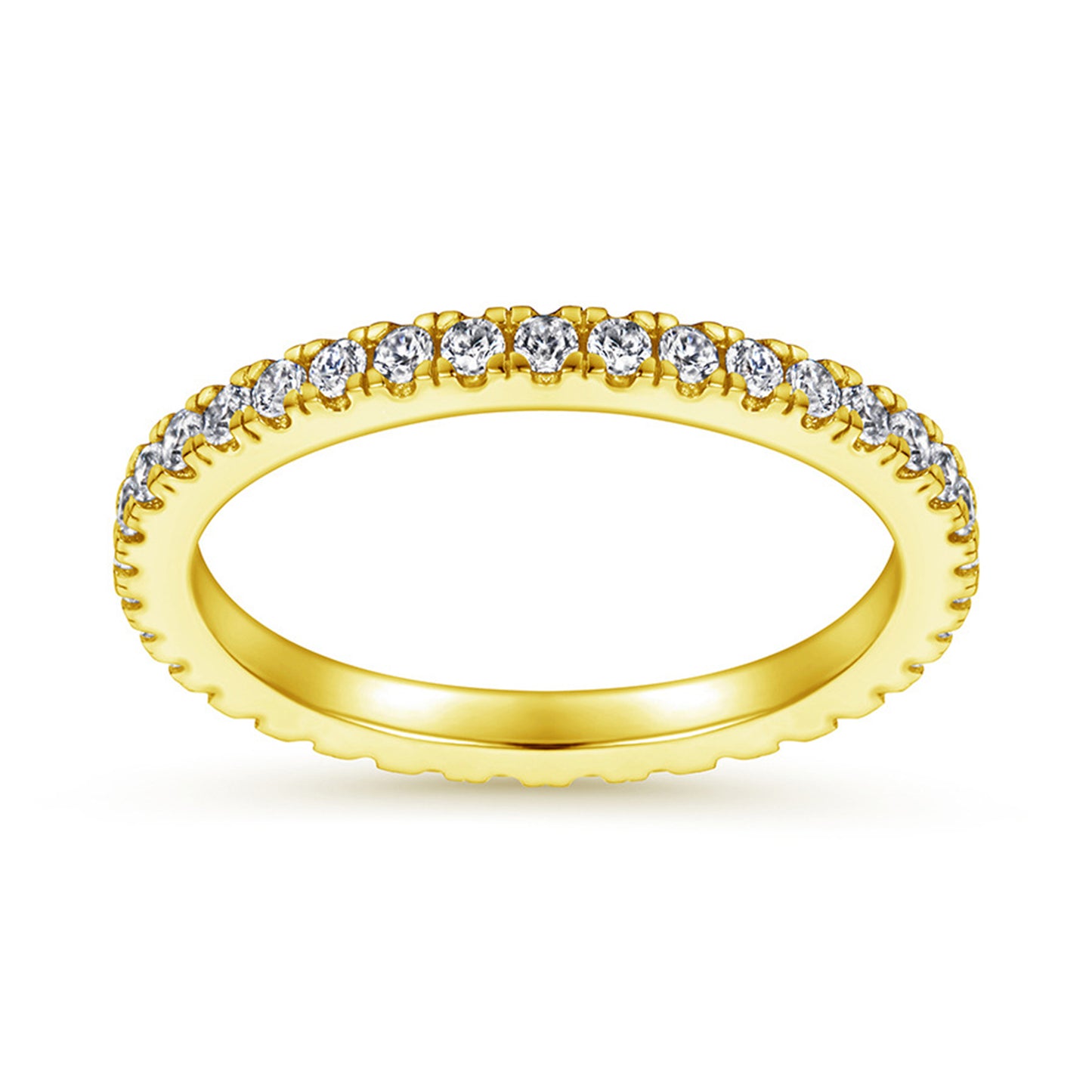 18K Gold on Sterling Silver Full Eternity 2mm Paved CZ Crystal Band Ring I - T - sugarkittenlondon
