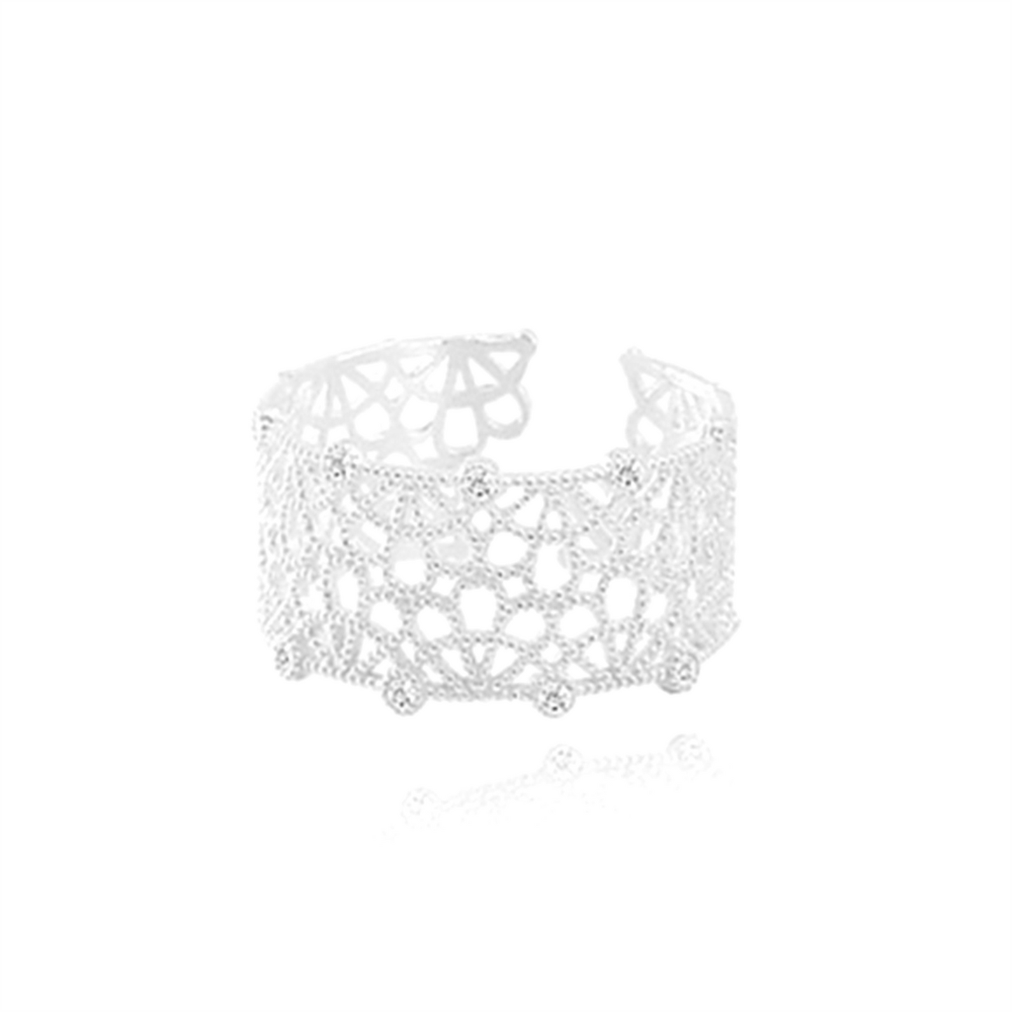 Sterling Silver CZ Filigree Lace Floral Wide Open Band Ring - sugarkittenlondon