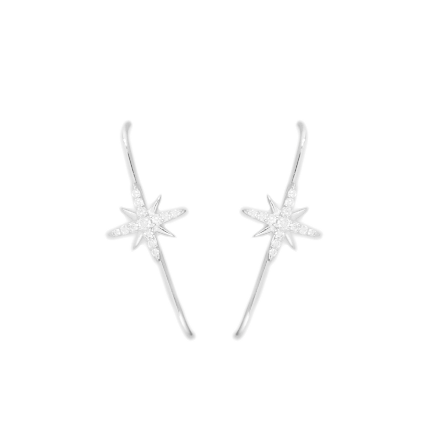 Sterling Silver 9mm North Pole Star Pave CZ Suspender Bar Cuff Stud Earrings