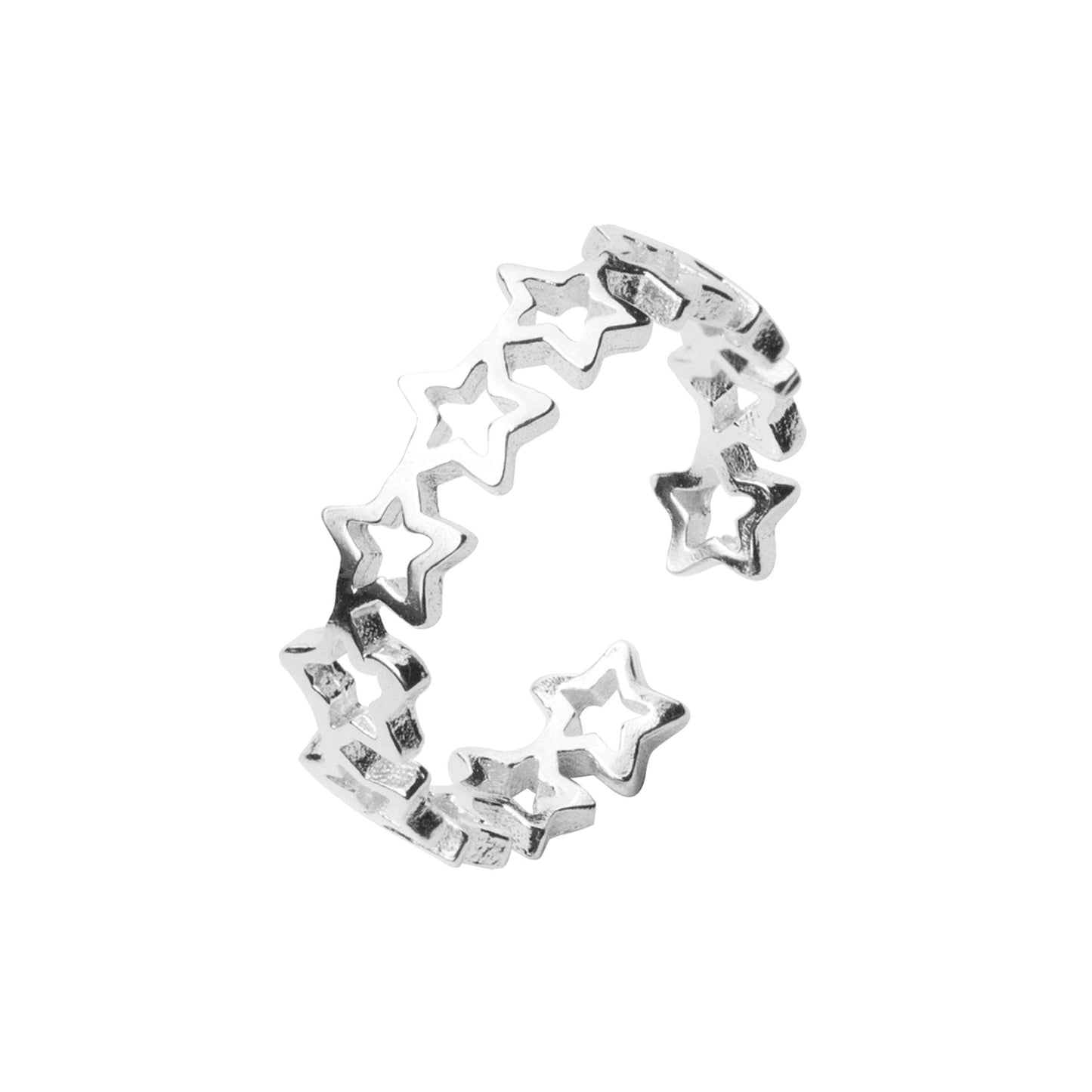 Sterling Silver Linked Hollow Stars Knuckle Stack Ring Open Band J - O - sugarkittenlondon