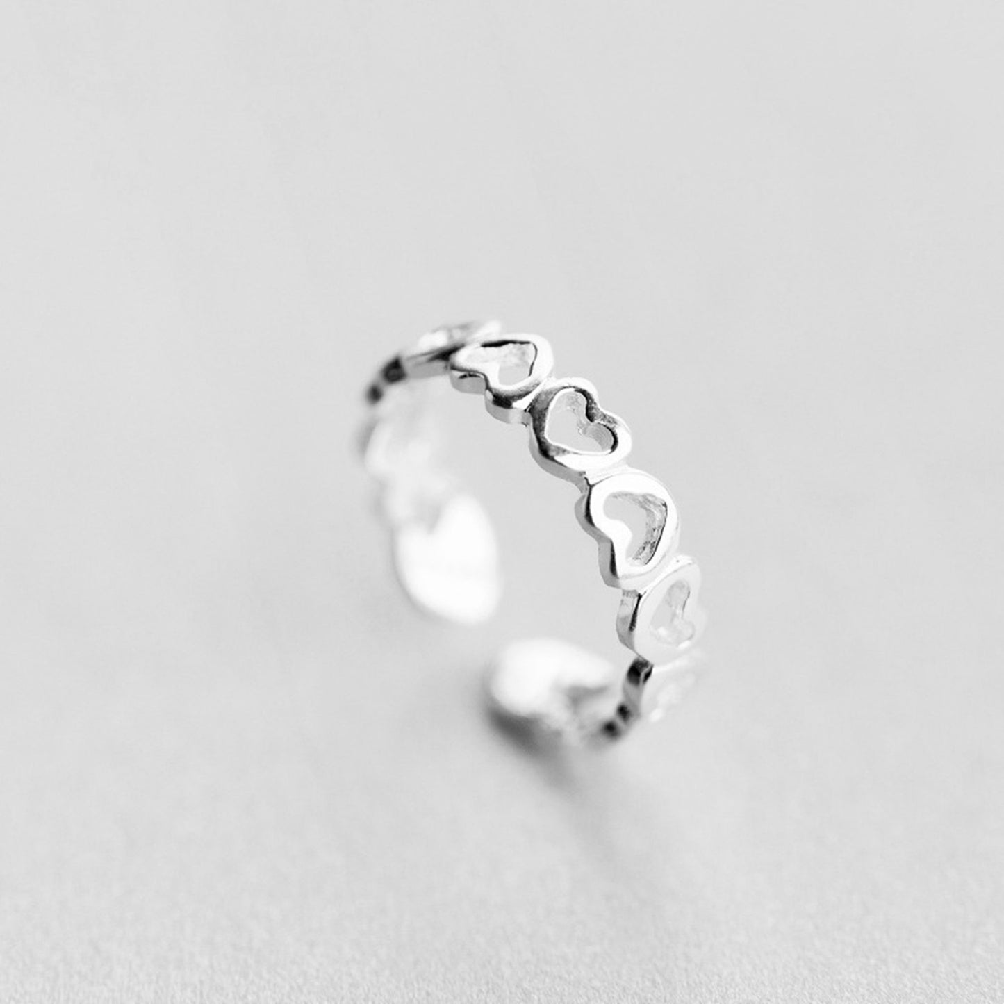 Sterling Silver Linked Love Hearts Knuckle Stackable Pinky Ring Open Band G - sugarkittenlondon