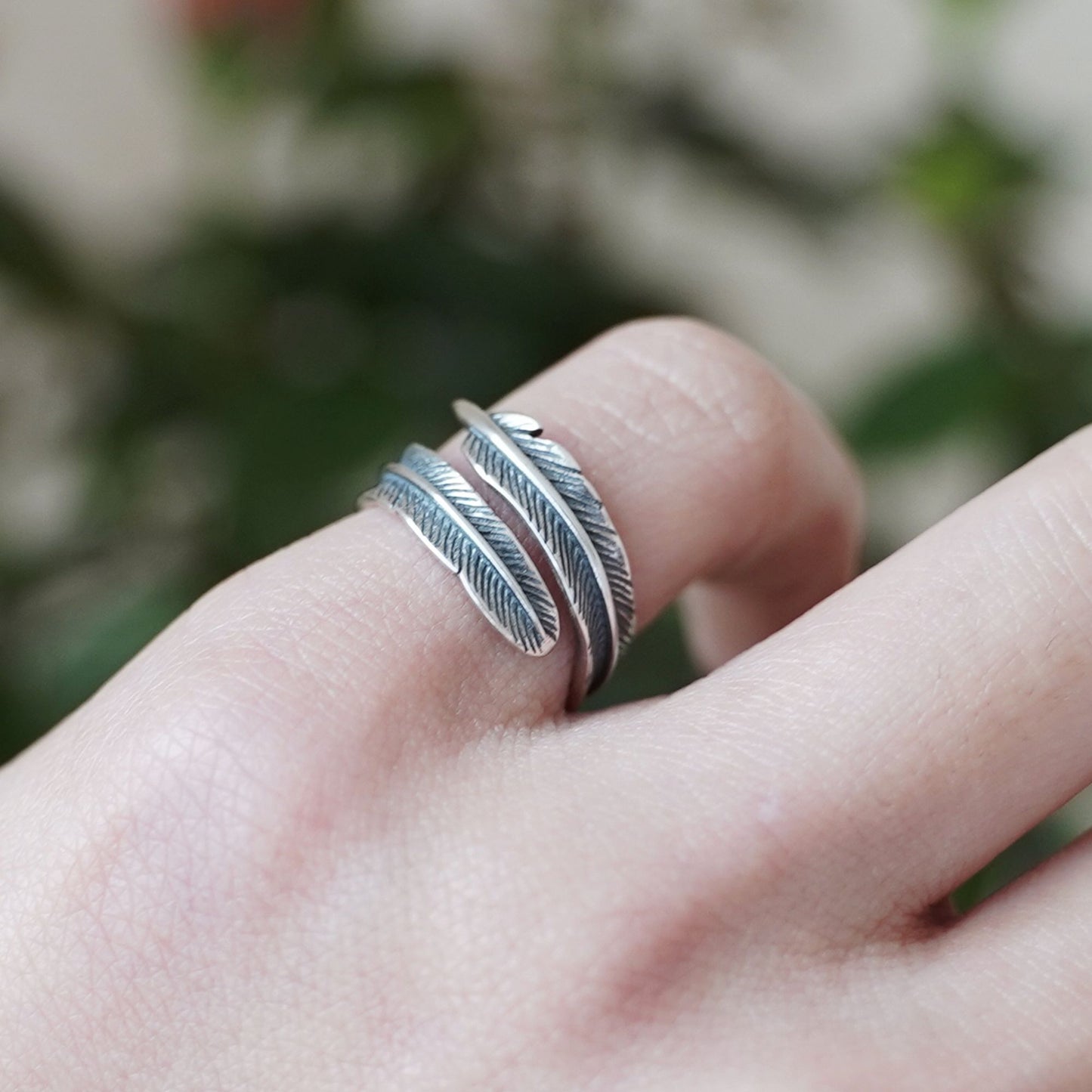 Sterling Silver Oxidized Feather Wing Angel Leaf Wrap Open Pinky Ring UK - sugarkittenlondon