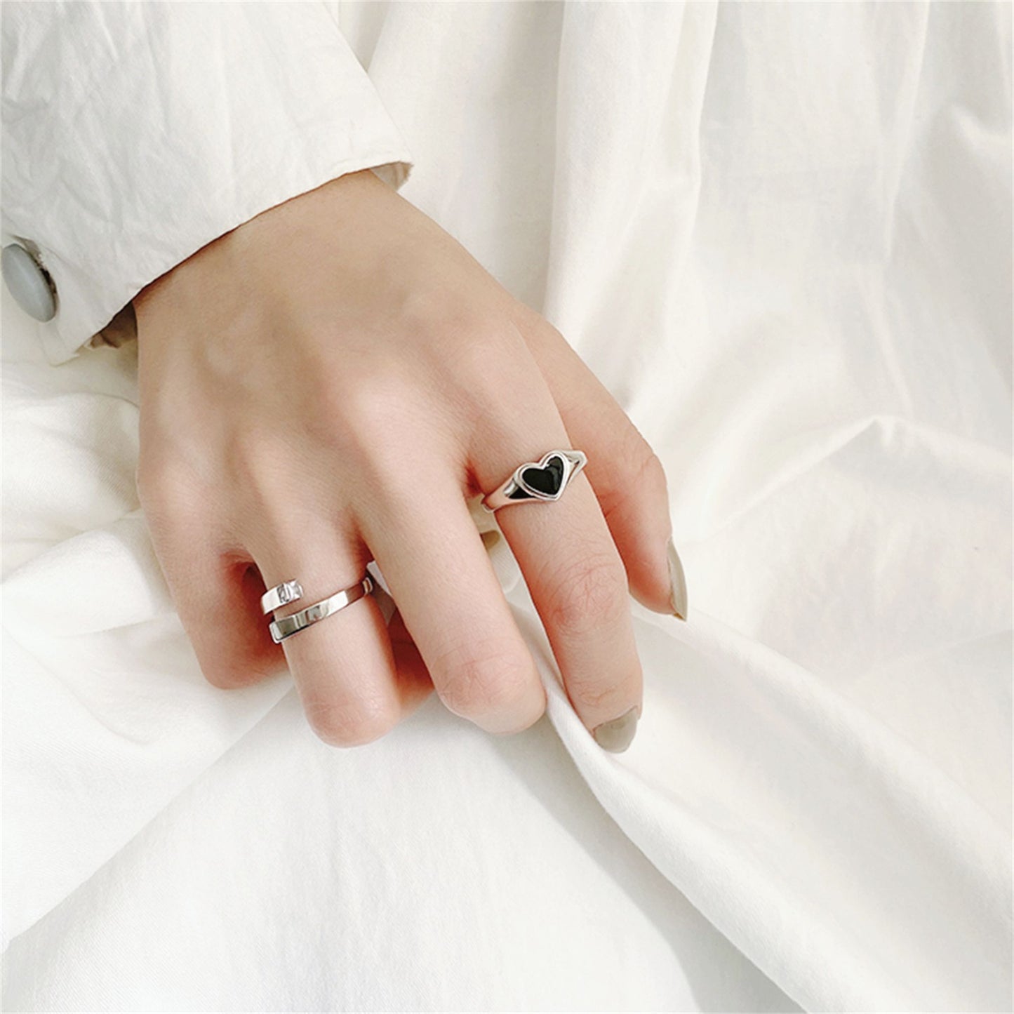 Sterling Silver Black Glazed Love Sweetheart Wishbone Signet Ring - sugarkittenlondon