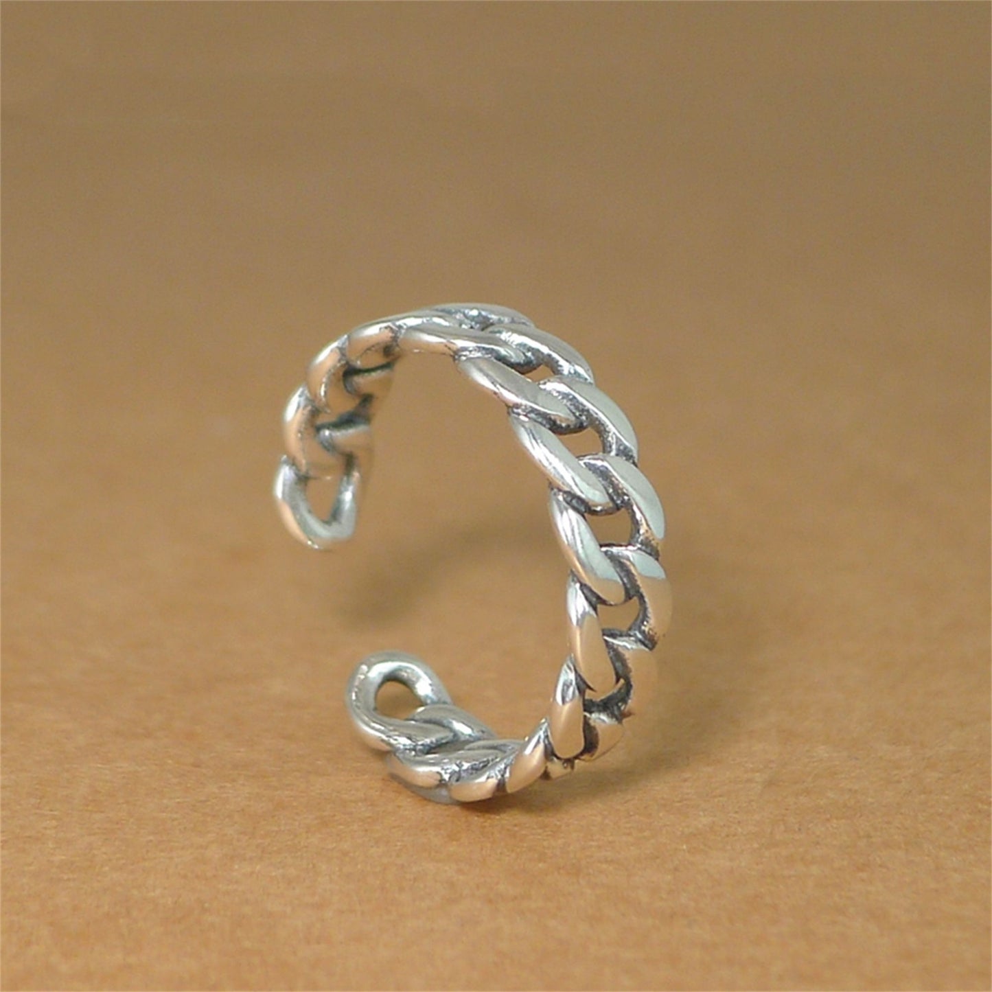 Sterling Sliver Oxidized 6mm Curb Chain Biker Ring Open Band Unisex - sugarkittenlondon