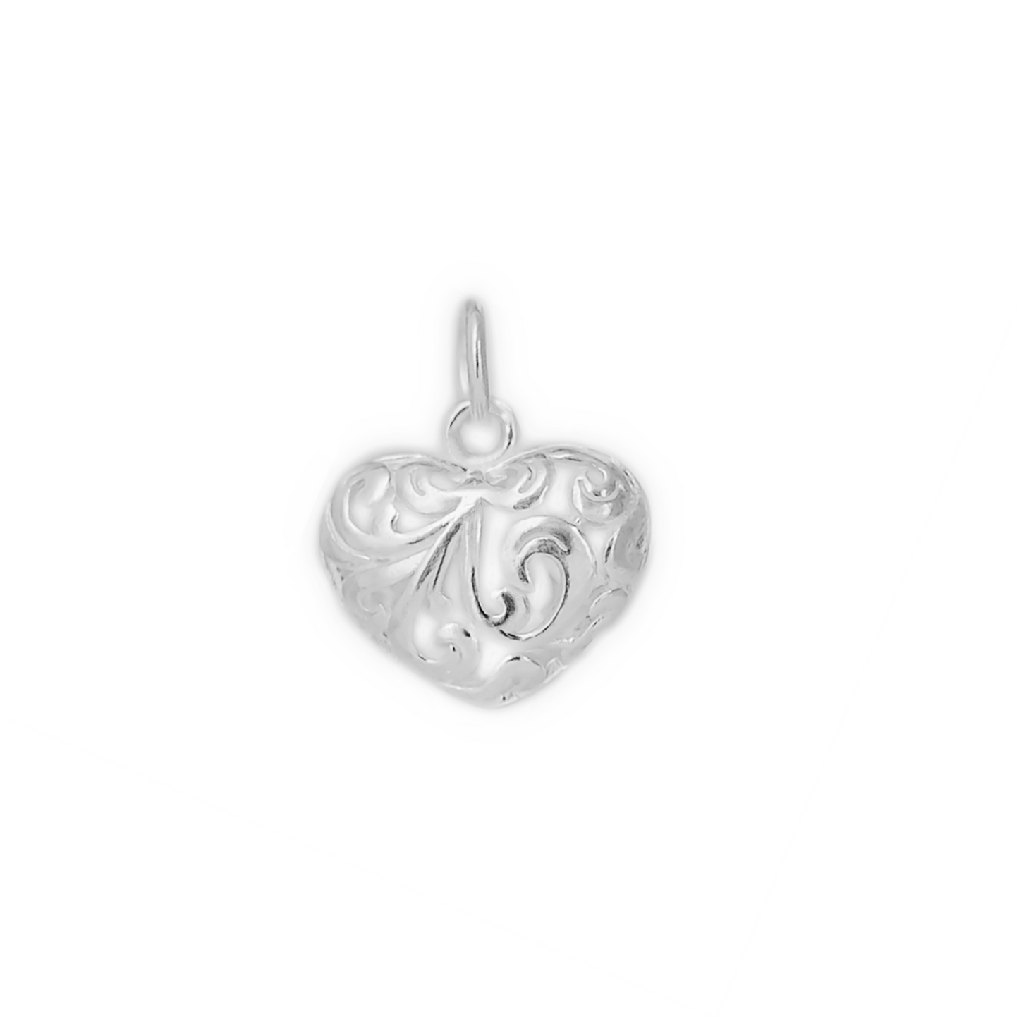 Sterling Silver Filigree Floral Puffy Love Heart Pendant 14 x 12mm - sugarkittenlondon