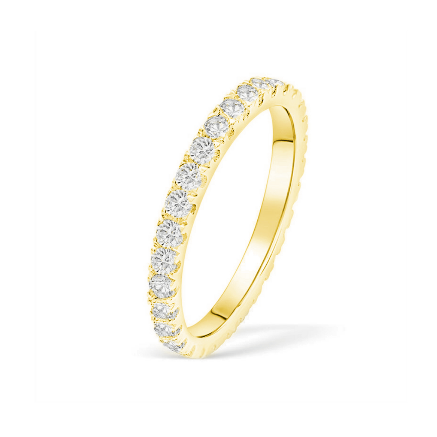 18K Gold on Sterling Silver Full Eternity 2mm Paved CZ Crystal Band Ring I - T - sugarkittenlondon