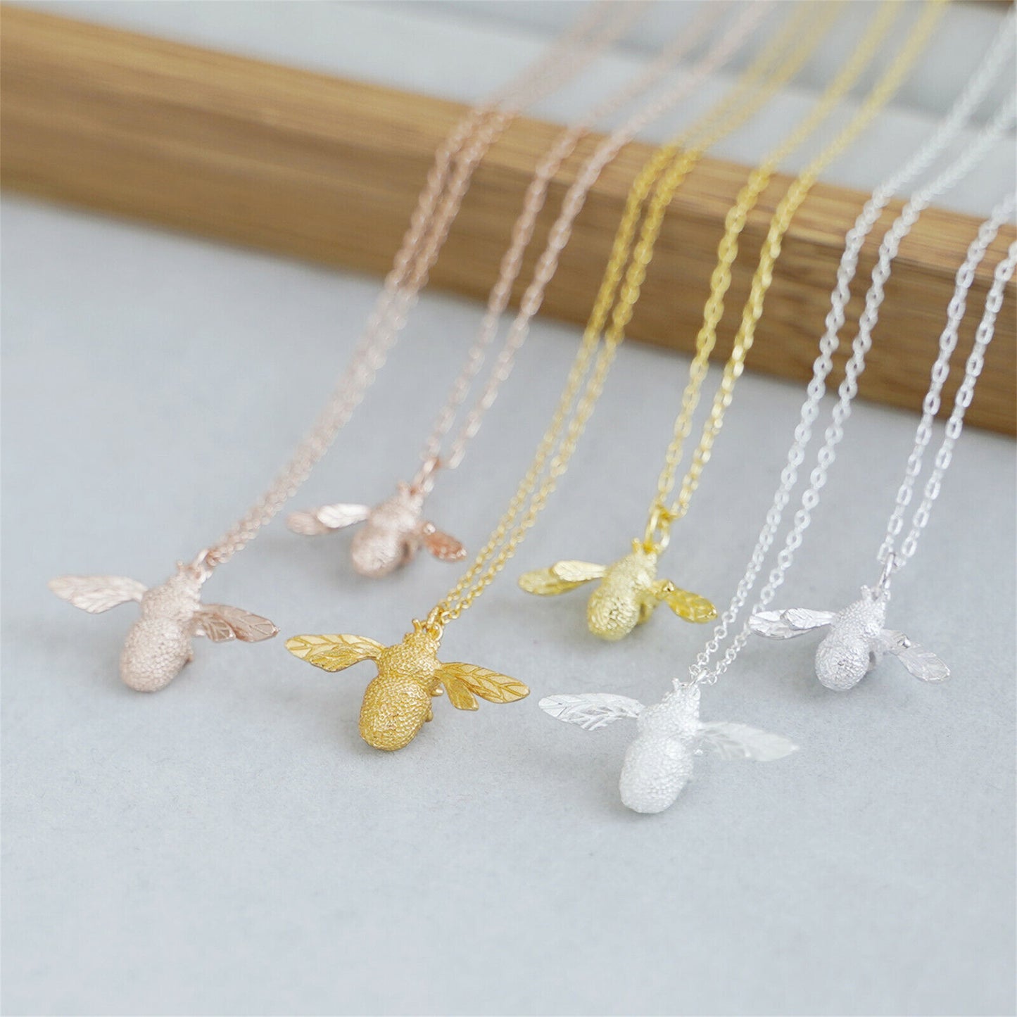 Sterling Silver Honey Bee Queen Bee Insect Pendant Necklace 3 Tones - sugarkittenlondon