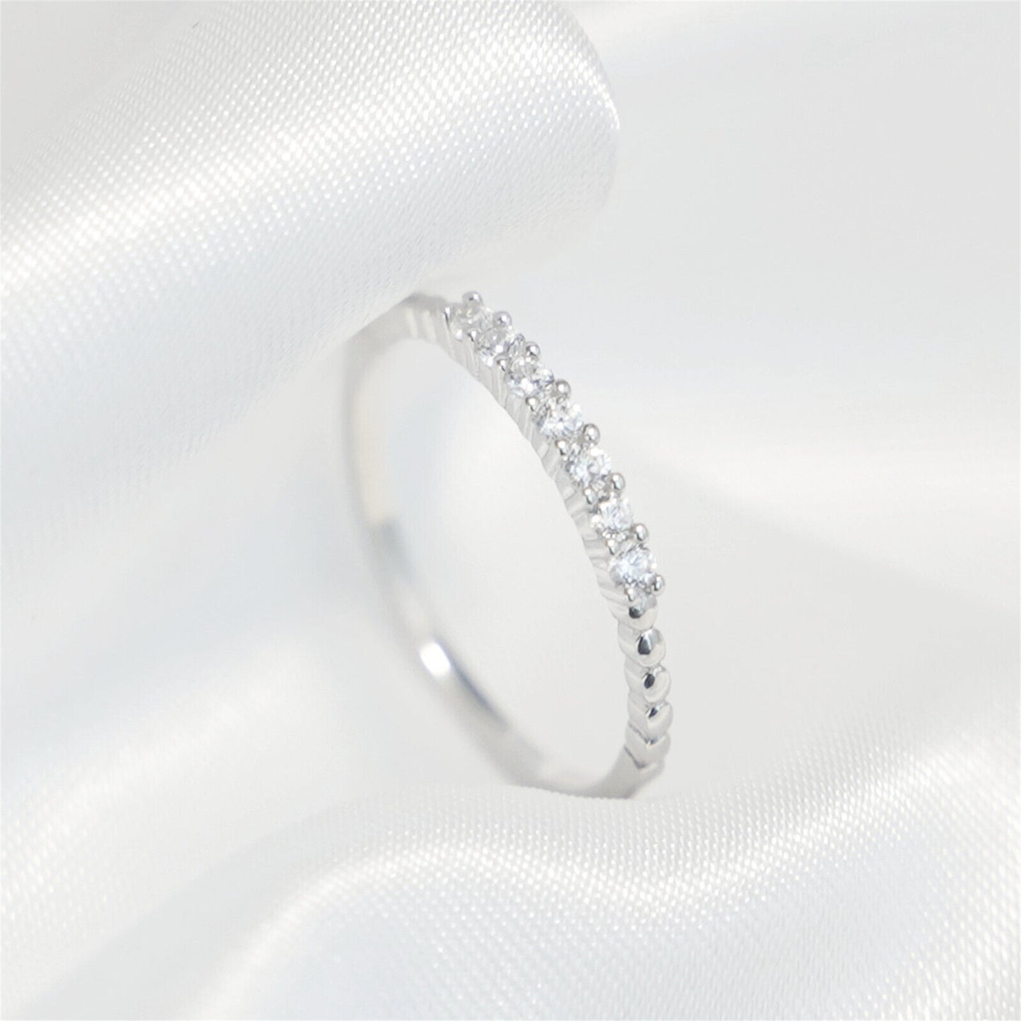 Sterling Silver Bubble Bead Half Eternity 7 CZ Crystal Stacking Ring 1.5mm - sugarkittenlondon
