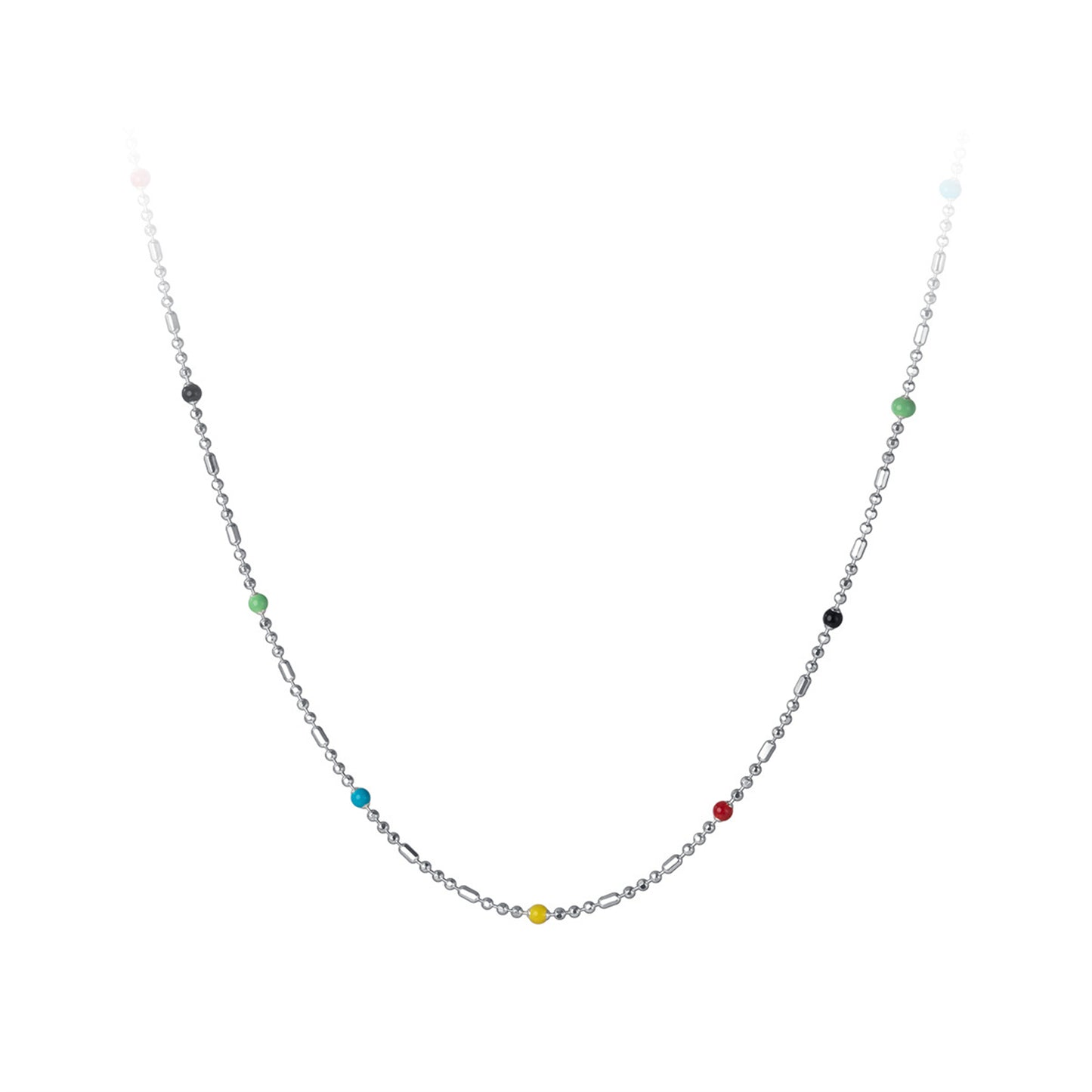 Sterling Silver Rainbow Beads Multi Colour Choker Ball Chain Thin Necklace