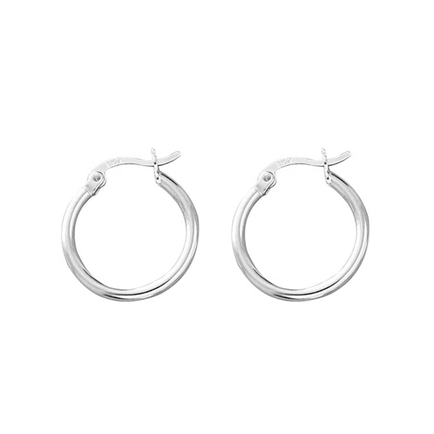 Sterling Silver 2mm Sleeper Hoop Earrings with 13mm/18mm/23mm Circle Drop