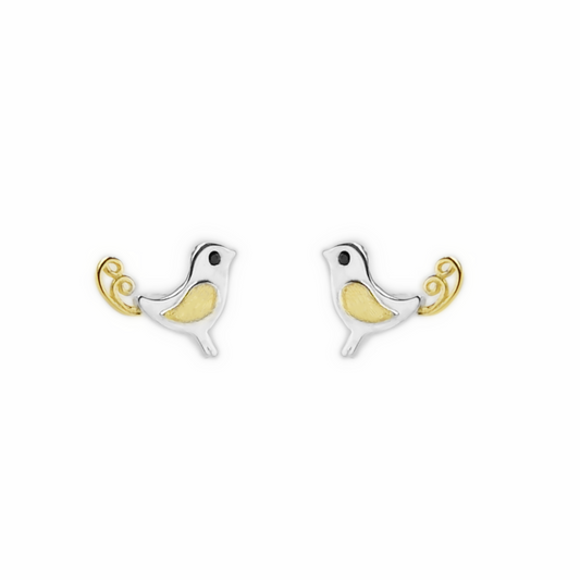 Gold on Sterling Silver Canary Birds with Grooved Wings Stud Earrings - sugarkittenlondon