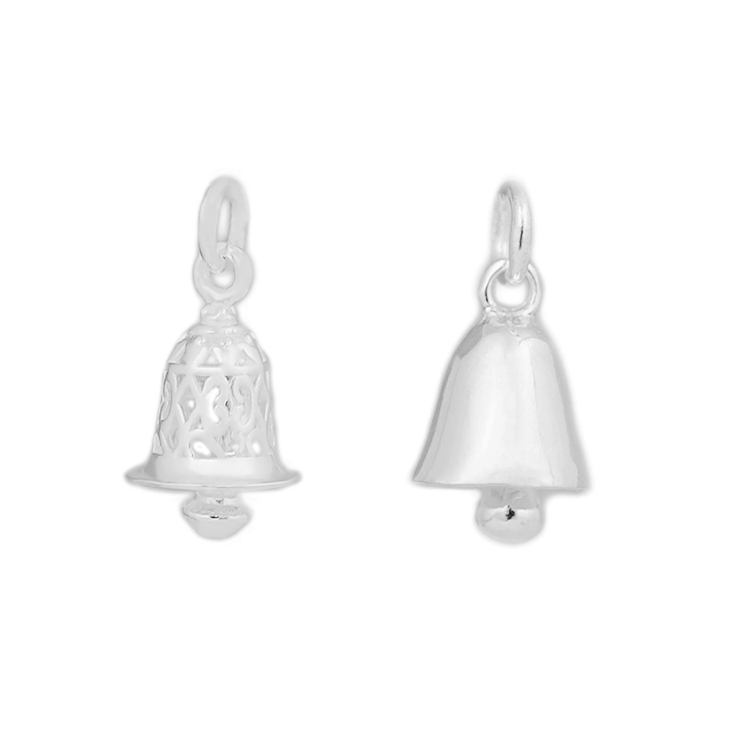 Sterling Silver 3D Jingle Bell Hollow & Solid Bell Pendant Charm