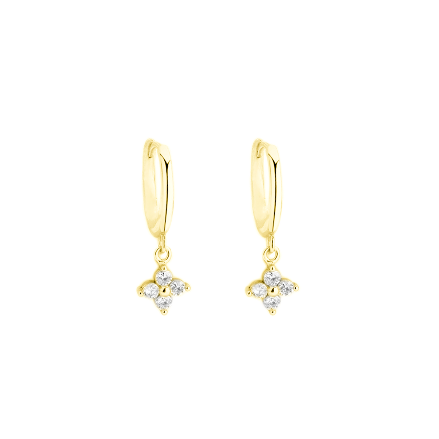 Sterling Silver Motif Flower Charm CZ Hinged 9mm Hoop Huggie Earrings - 2 Tones - sugarkittenlondon