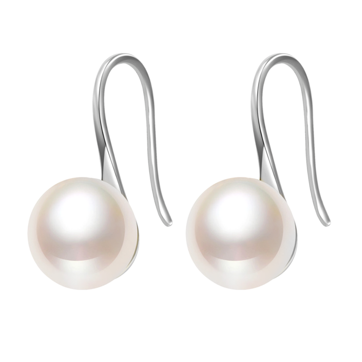 Freshwater Pearl Earrings in Sterling Silver with Near-Round 8mm-10mm Pearls