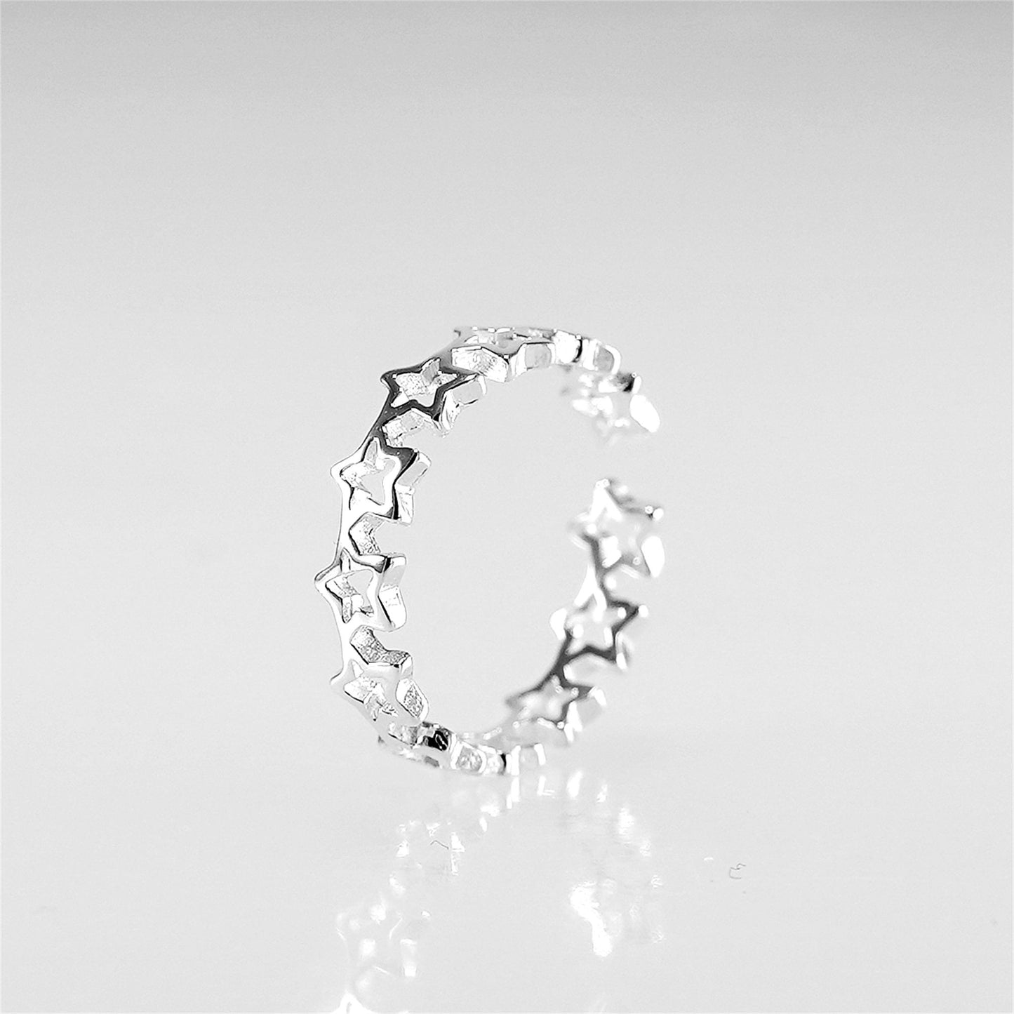 Sterling Silver Linked Hollow Stars Knuckle Stack Ring Open Band J - O - sugarkittenlondon