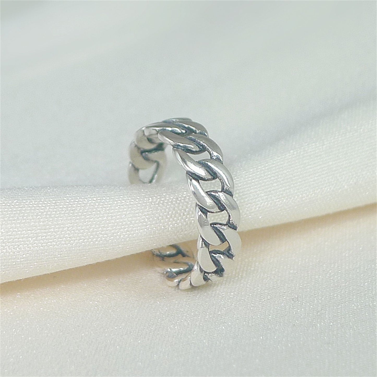 Sterling Sliver Oxidized 6mm Curb Chain Biker Ring Open Band Unisex - sugarkittenlondon