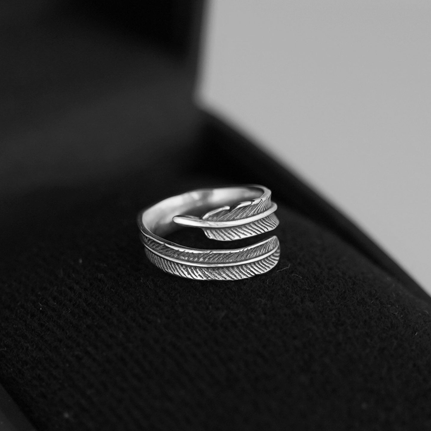 Sterling Silver Oxidized Feather Wing Angel Leaf Wrap Open Pinky Ring UK - sugarkittenlondon