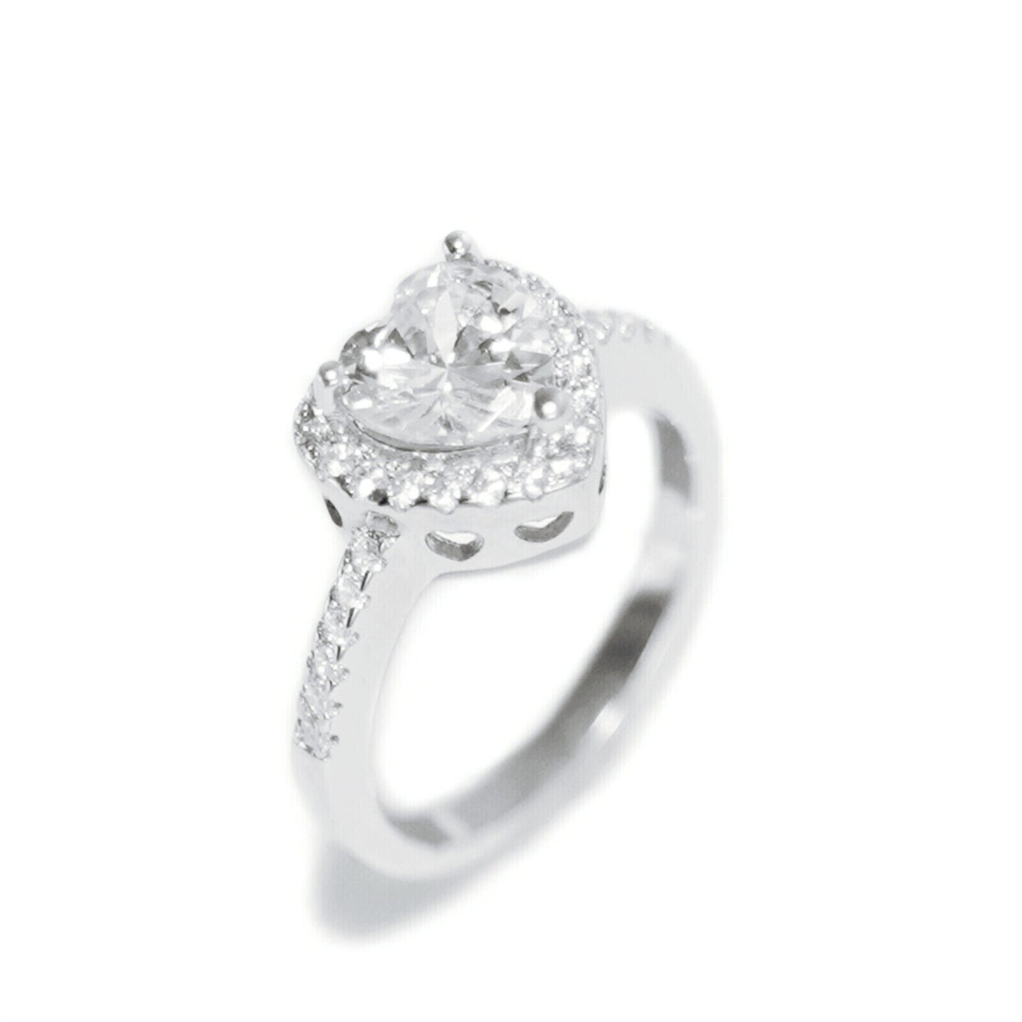 Sterling Silver Solitaire Heart Halo Ring Bezel Setting with Paved CZ Shoulders - sugarkittenlondon