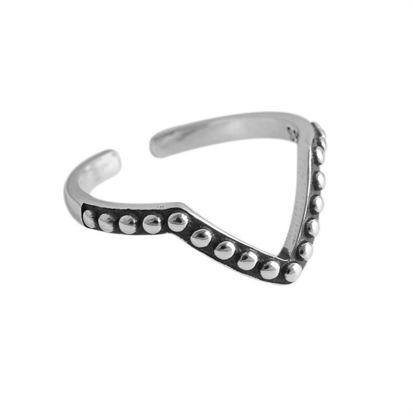 Sterling Silver Oxidized Wishbone Chevron V Shape Beaded Stacking Ring Boxed - sugarkittenlondon
