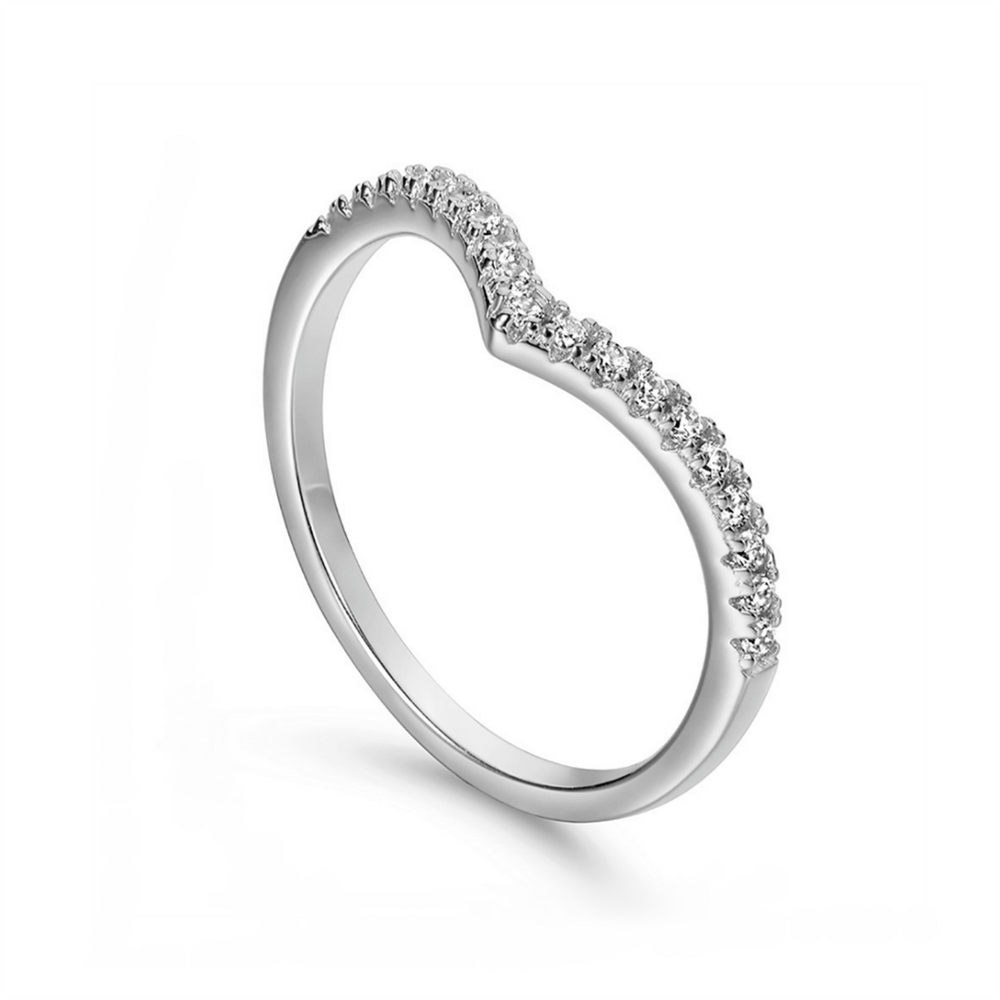 Sterling Silver Wishbone Chevron Half Eternity 1.5mm Pave CZ Ring J1/2 - T - sugarkittenlondon