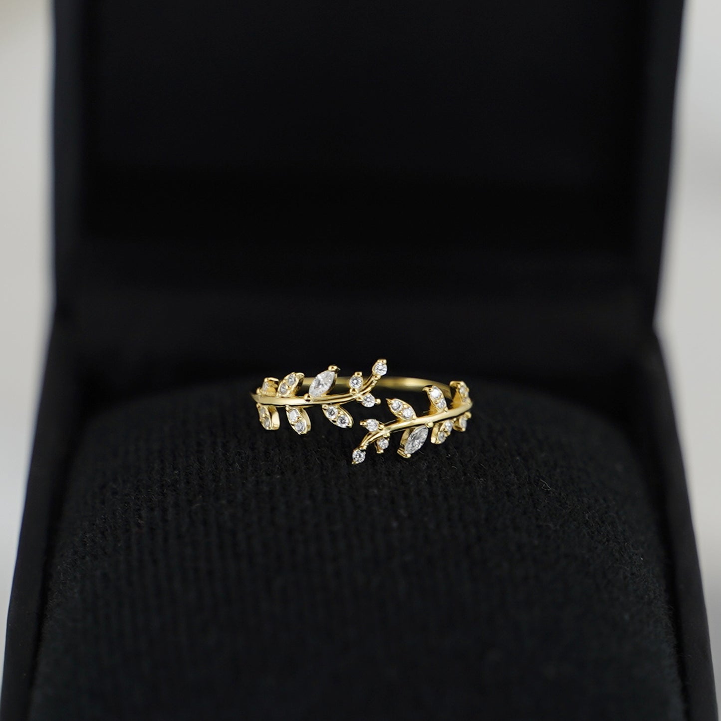 Sterling Silver Sparkling Crystal Cz Leaf Feather Bridal Wrap Ring 3 Tones Rhodium / Rose Gold / 18K Gold