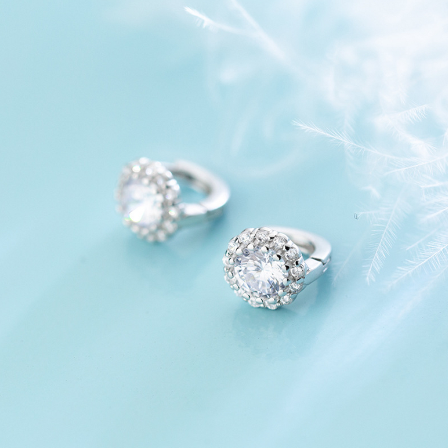 Sterling Silver 6mm Mini Hoop Cut CZ Halo Flower Dome Huggie Earrings