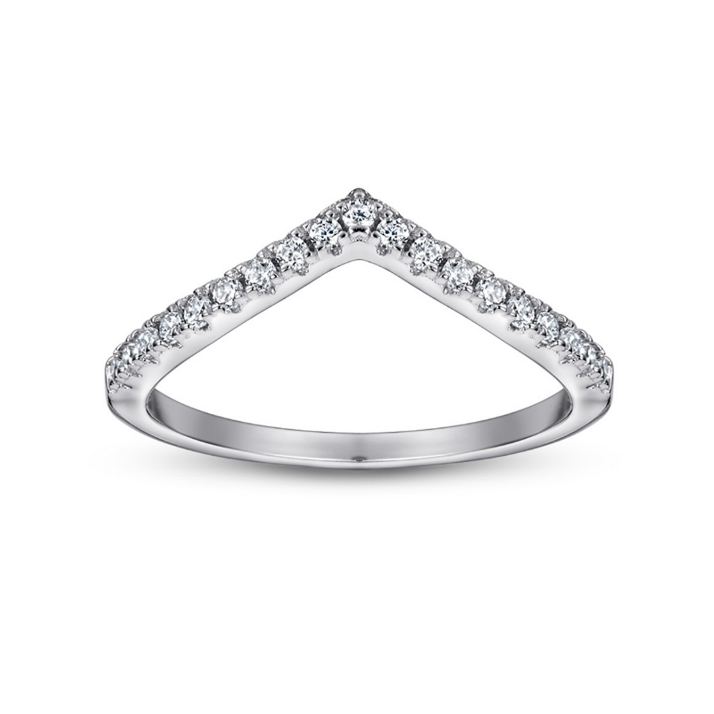 Sterling Silver Wishbone Chevron Half Eternity 1.5mm Pave CZ Ring J1/2 - T - sugarkittenlondon