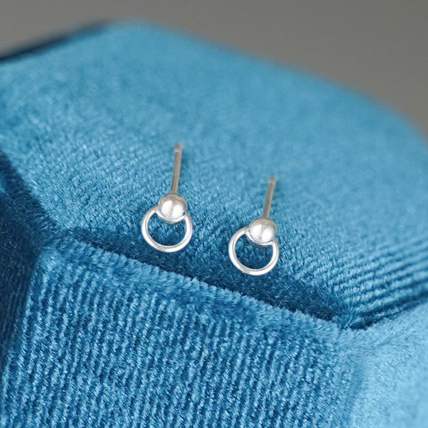 Sterling Silver Disc Earrings with Bead Ball and Circle Design