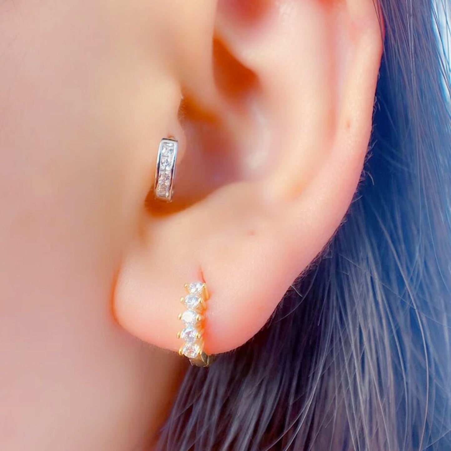 Sterling Silver Channel-Set CZ Huggie Hoop Earrings 5mm