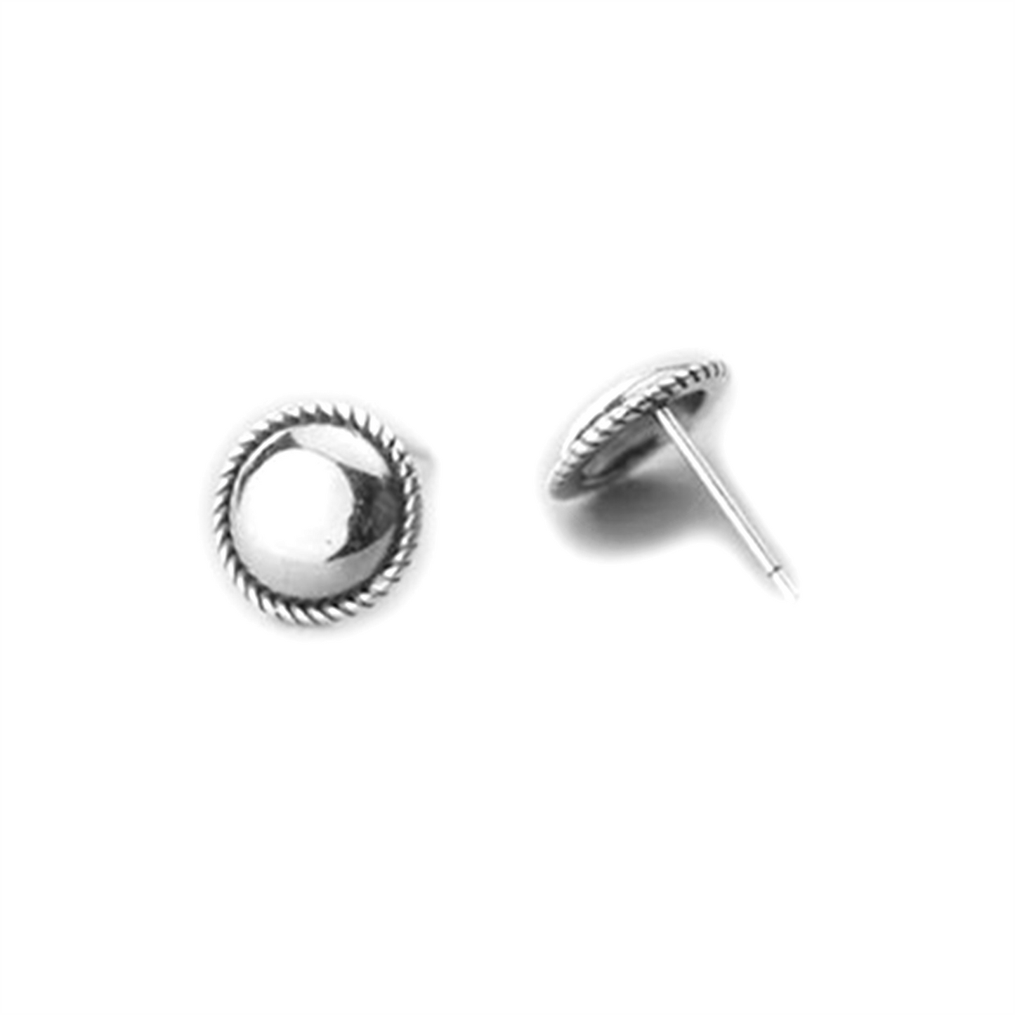 Sterling Silver Oxidized 10mm Dome Dot Stud Half Ball Twist Knot Edged Earrings