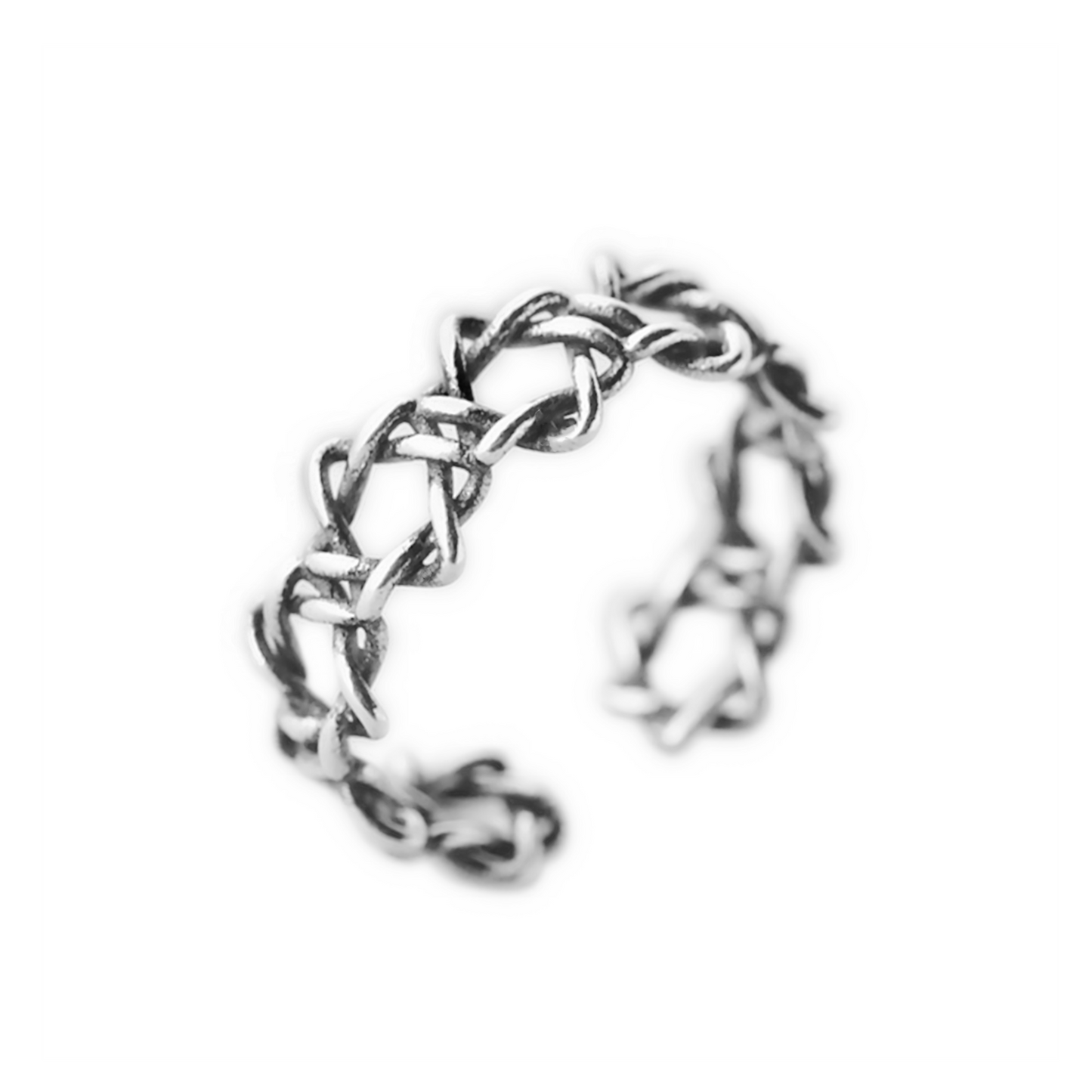 Sterling Silver Linked Hollow Star of David Hex Stars Open Band Ring 2 Tones - sugarkittenlondon