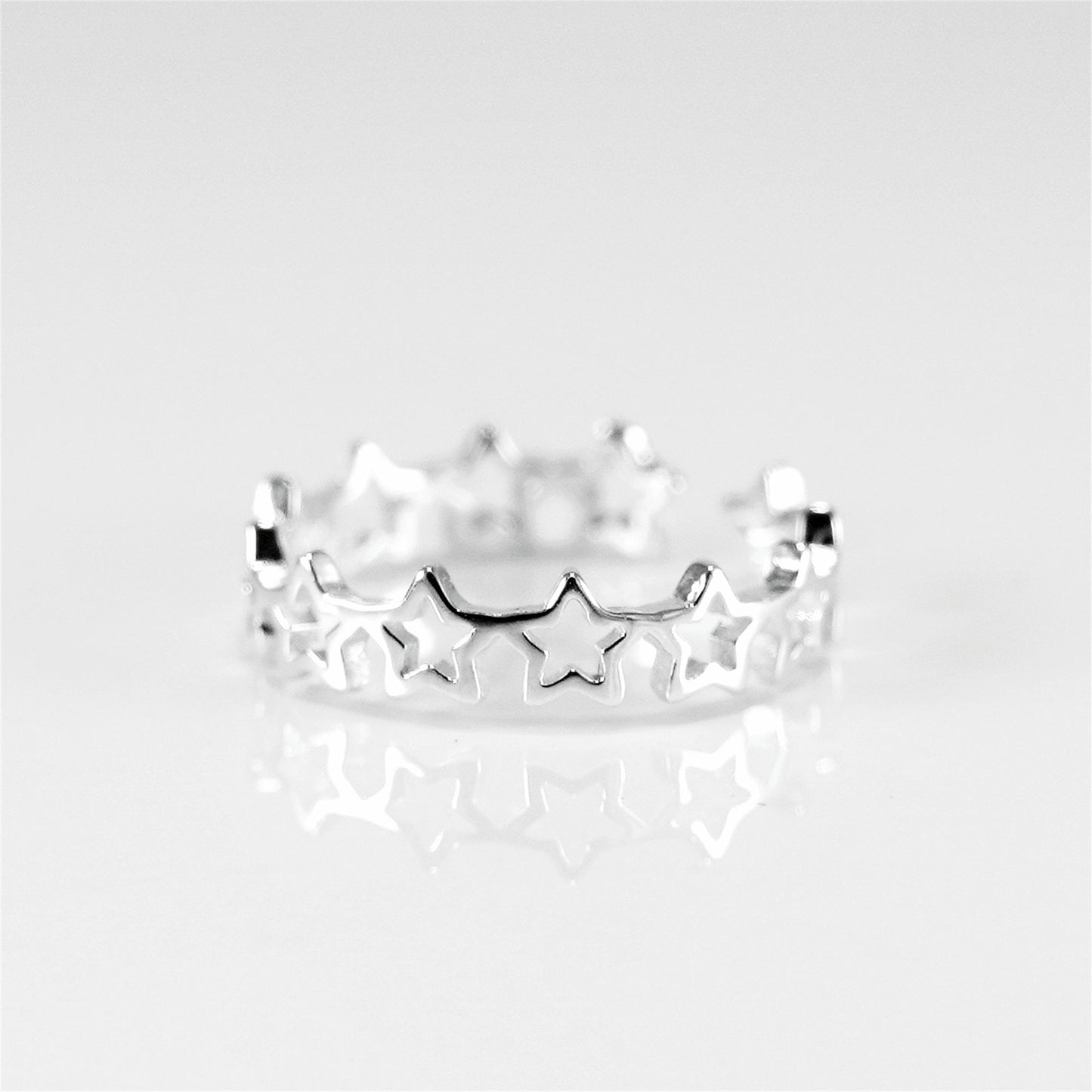 Sterling Silver Linked Hollow Stars Knuckle Stack Ring Open Band J - O - sugarkittenlondon