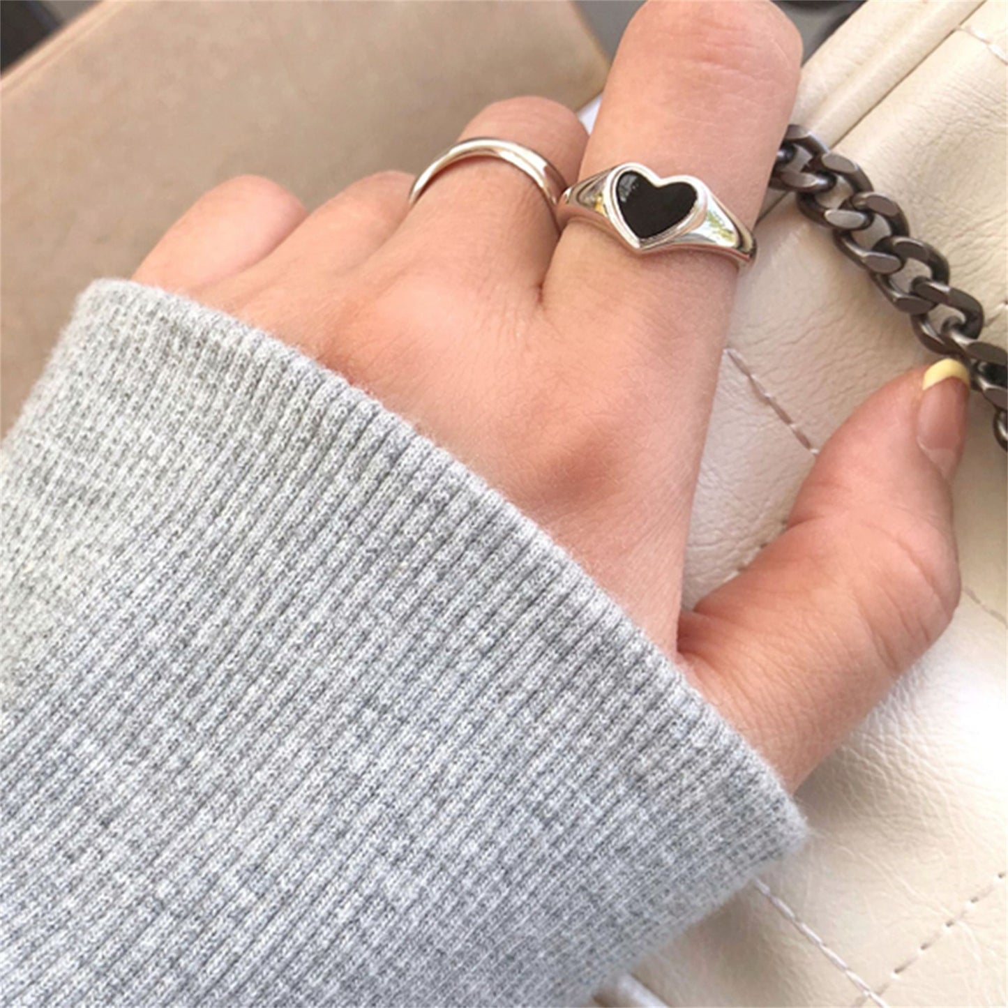 Sterling Silver Black Glazed Love Sweetheart Wishbone Signet Ring - sugarkittenlondon
