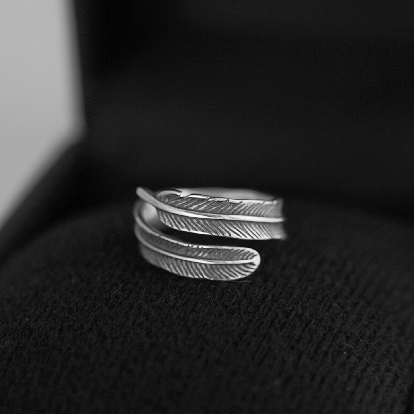 Sterling Silver Oxidized Feather Wing Angel Leaf Wrap Open Pinky Ring UK - sugarkittenlondon