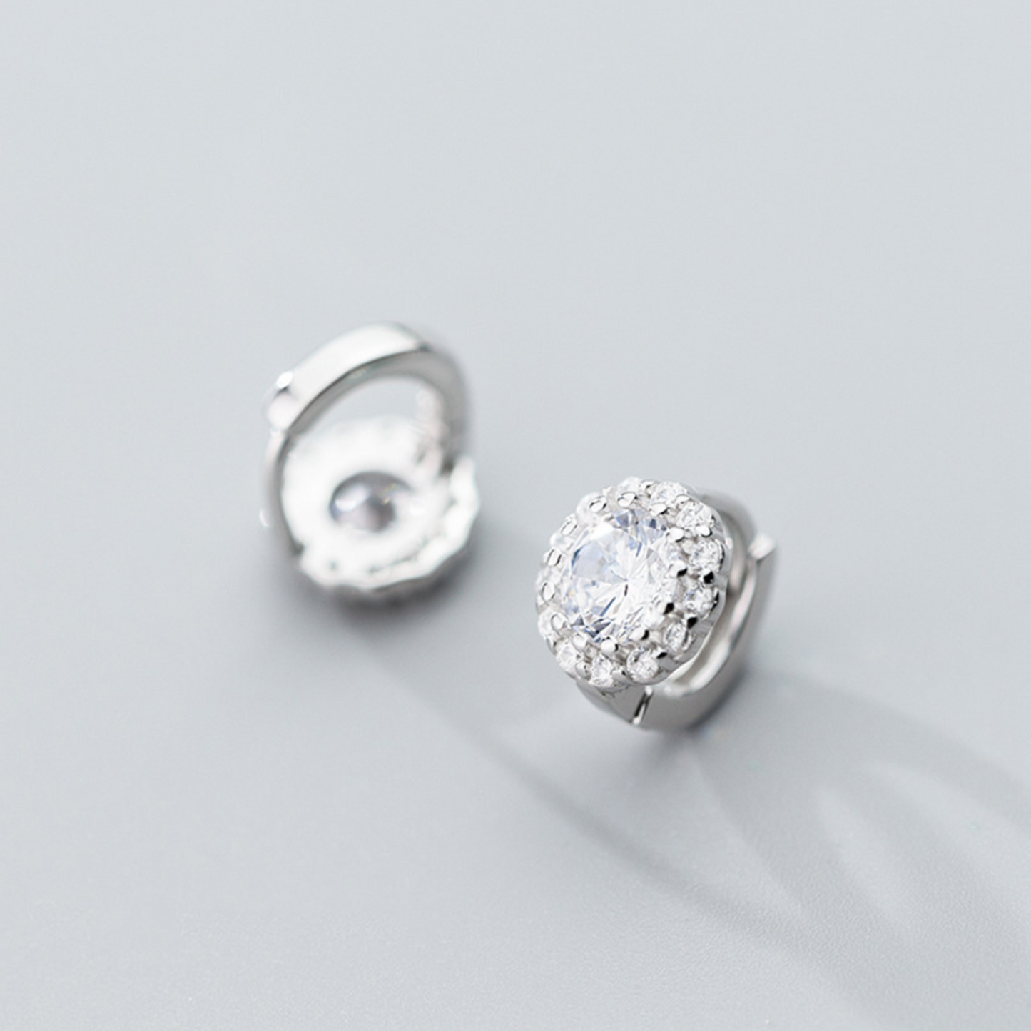 Sterling Silver 6mm Mini Hoop Cut CZ Halo Flower Dome Huggie Earrings