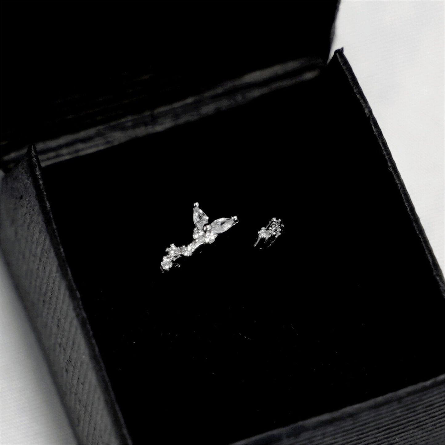 Rhodium on Sterling Silver Sparkling Crystal CZ Butterfly Open End Ring - sugarkittenlondon