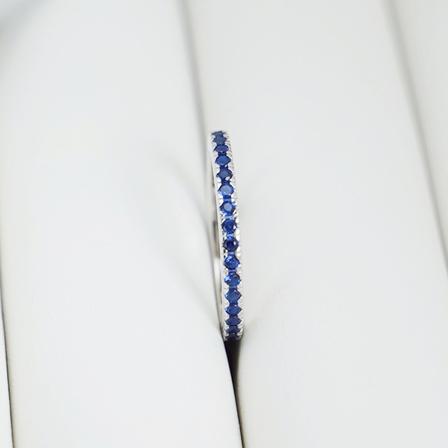 Sterling Silver Full Eternity 2mm Paved CZ Blue Sapphire Stacking Band Ring - sugarkittenlondon