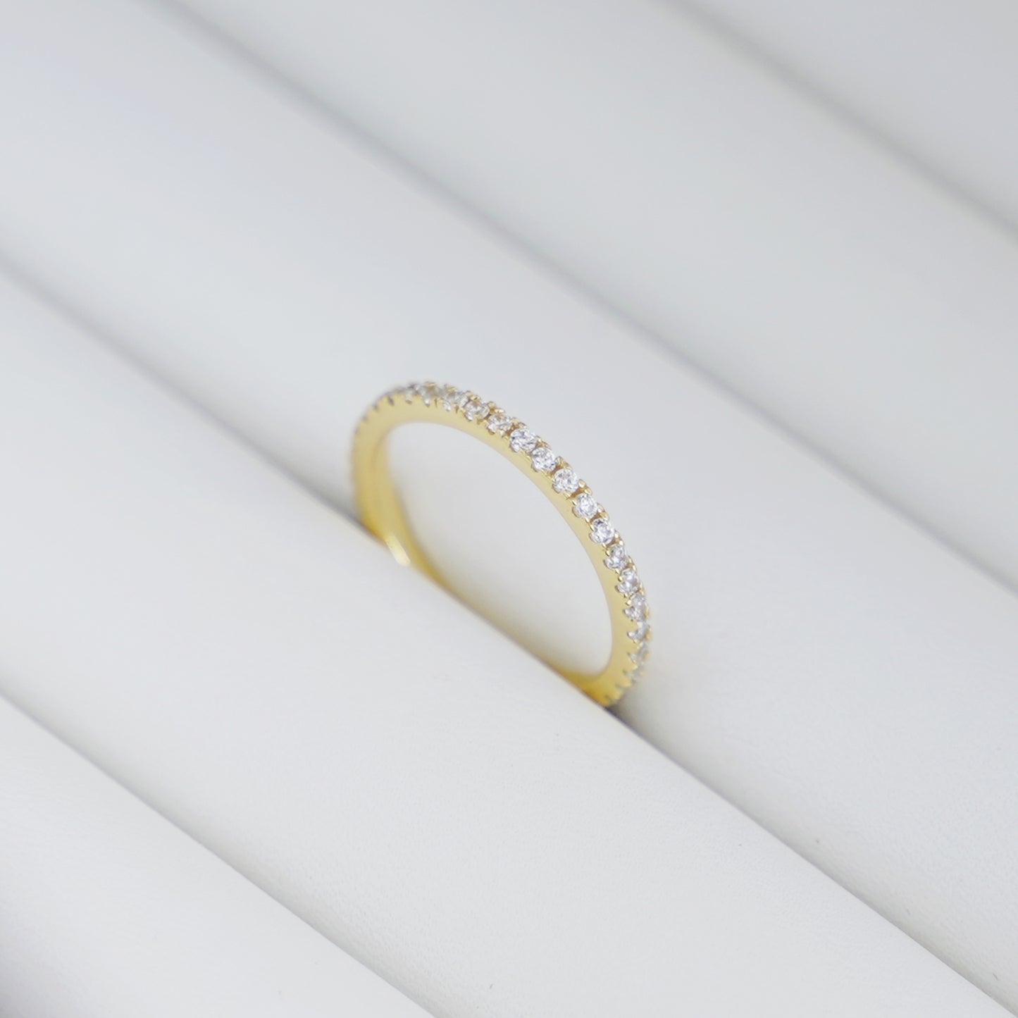 18K Gold on Sterling Silver Full Eternity 2mm Paved CZ Crystal Band Ring I - T - sugarkittenlondon