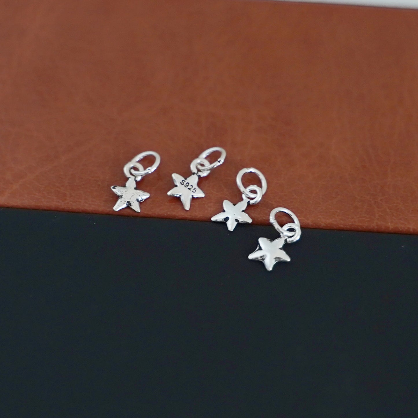 Sterling Silver Oxidized Tiny Puffy Plain Lucky Star Pendants Charms 4Pcs - sugarkittenlondon