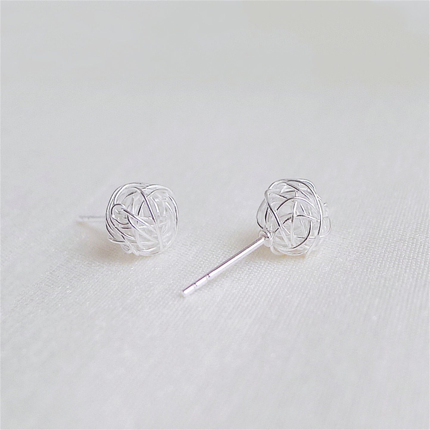 Sterling Silver 8mm Twisted Love Knot Wool Ball Stud Earrings